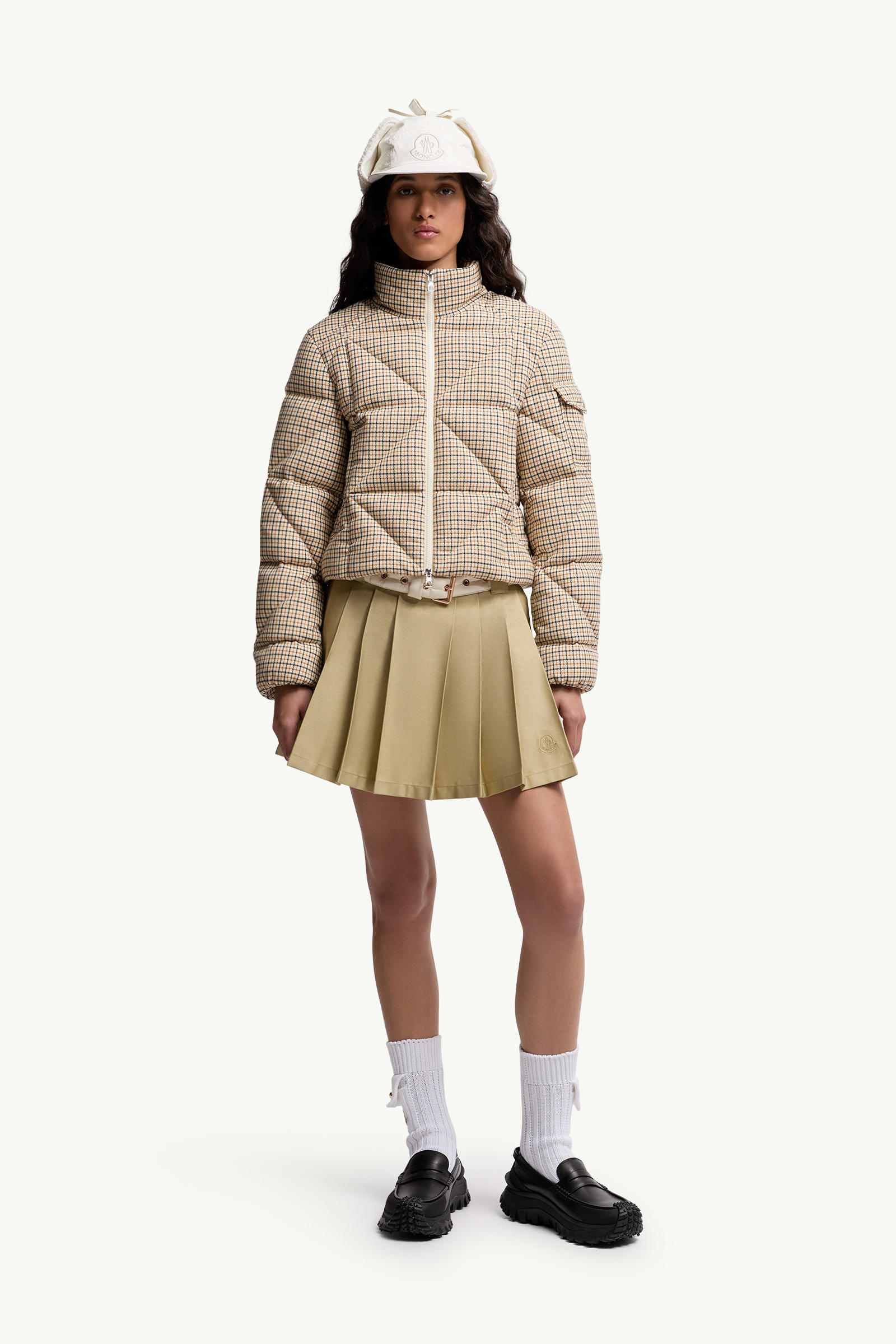 Pleated Cotton Blend Mini Skirt Women Beige Moncler 0