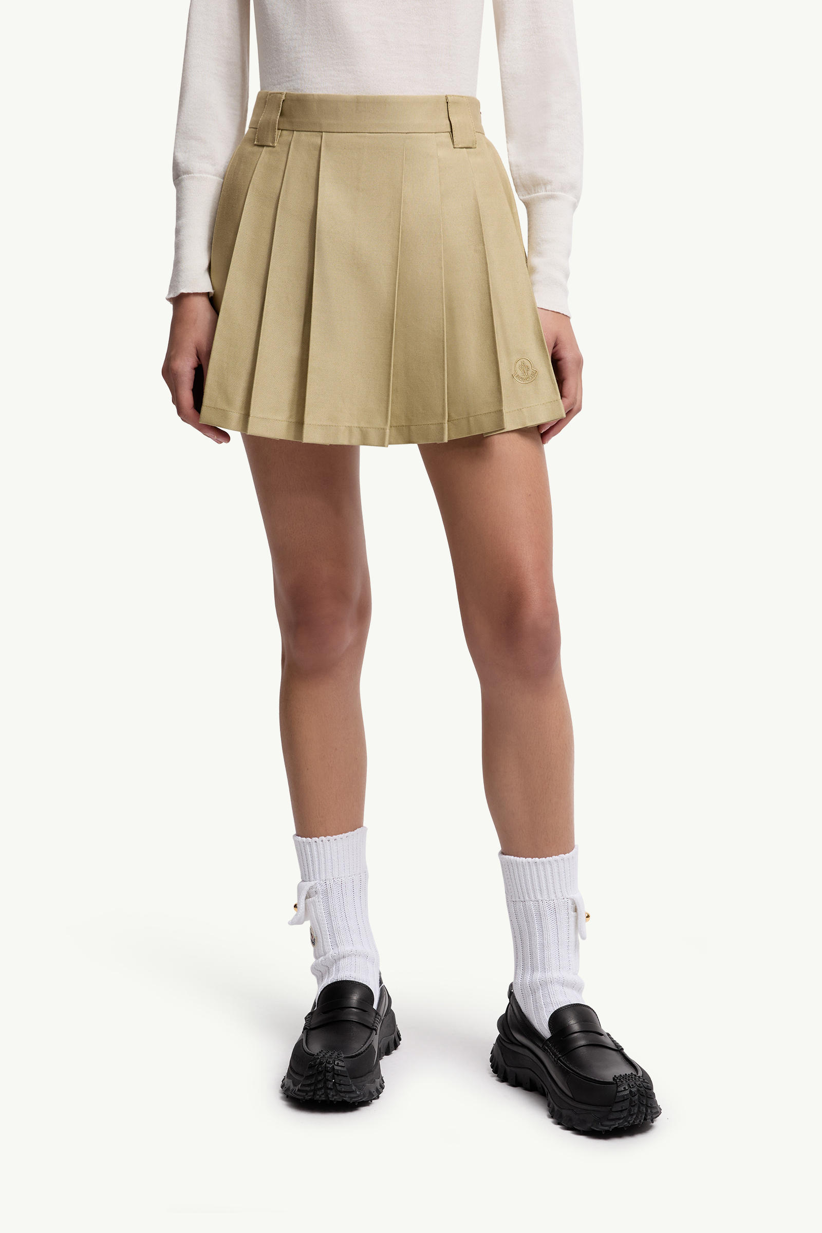 Pleated Cotton Blend Mini Skirt Women Beige Moncler 3