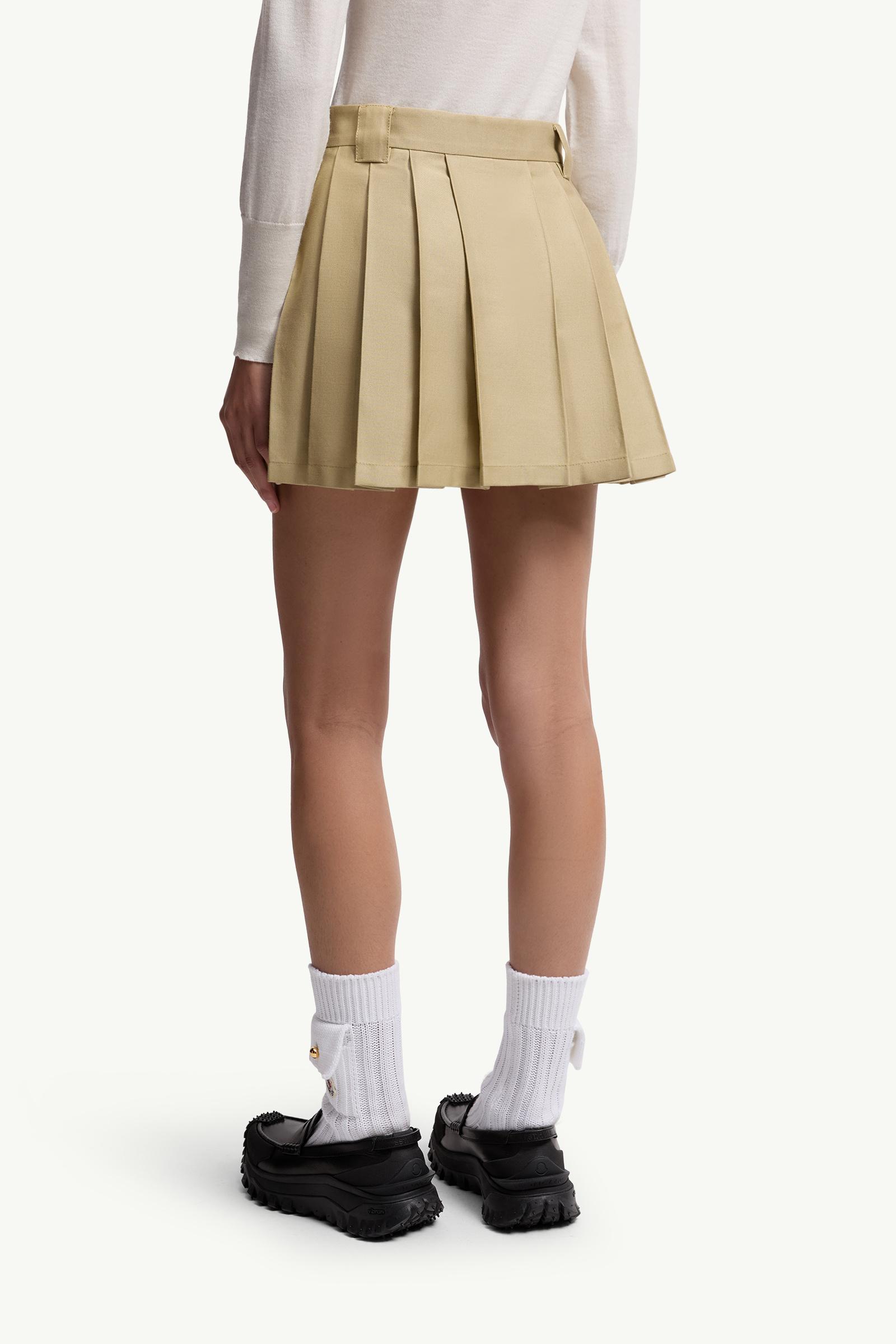 Beige Pleated Cotton Blend Mini Skirt - Skirts for Women