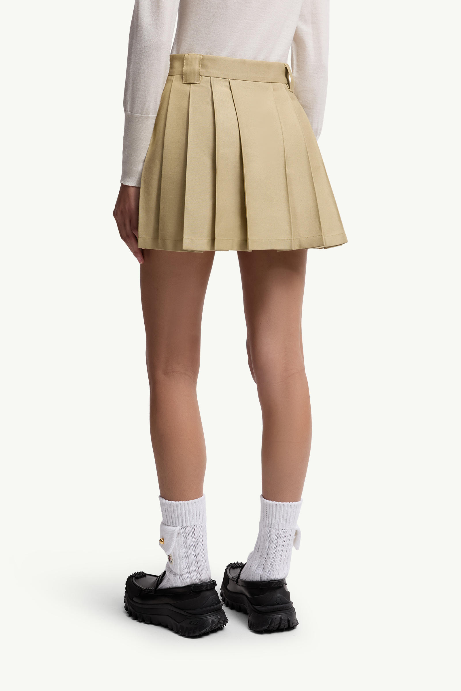 Pleated Cotton Blend Mini Skirt Women Beige Moncler 4
