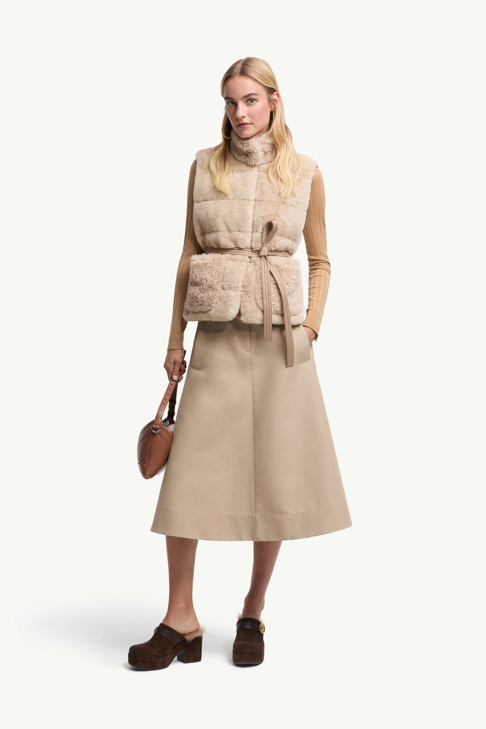 Gonna midi in cotone Donna Beige Moncler 0