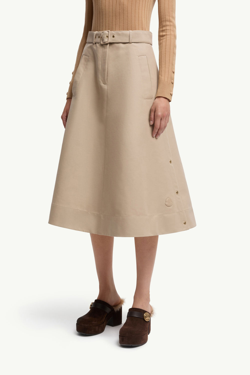 Cotton Midi Skirt Women Beige Moncler 3