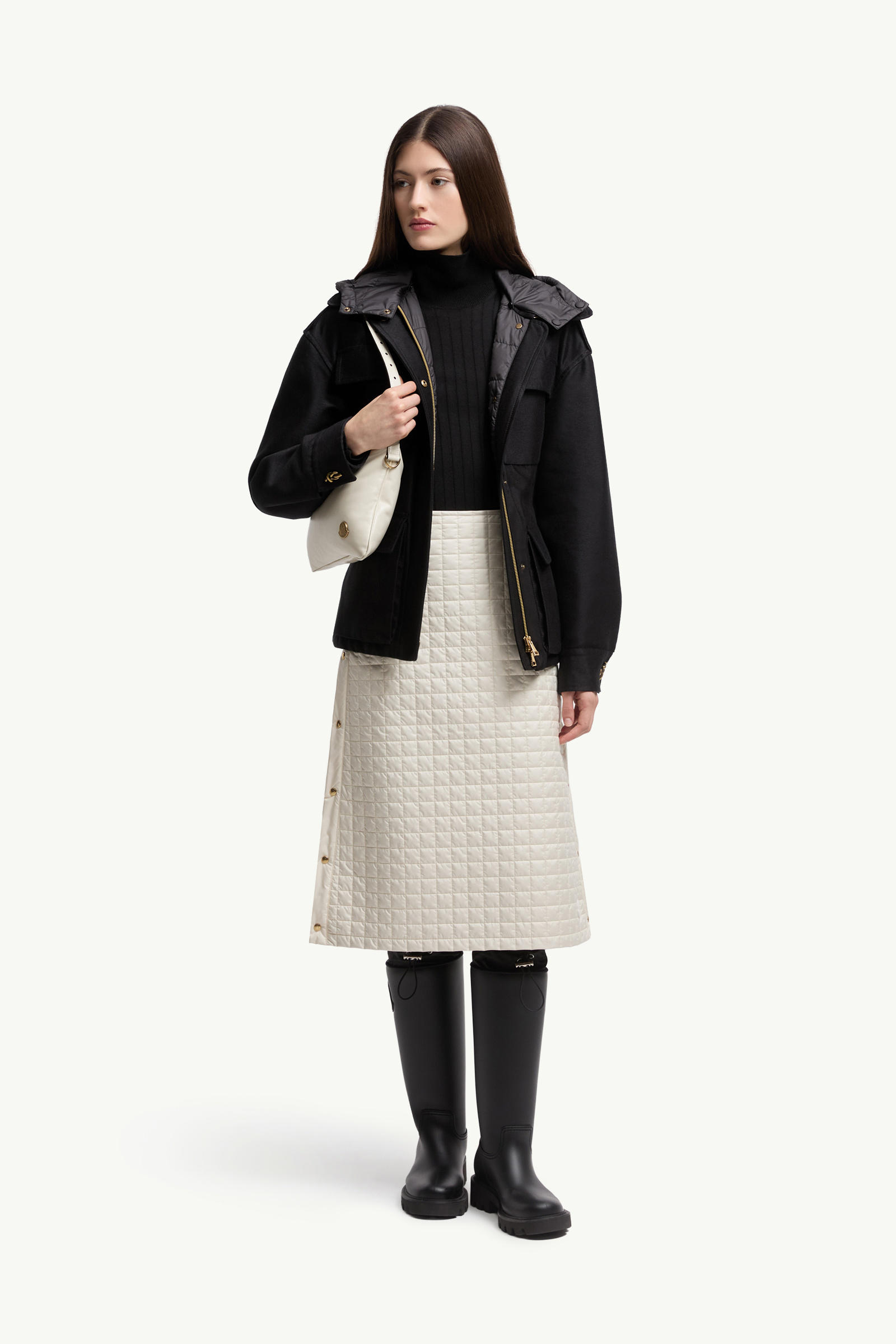 Square-Quilted Padded Midi Skirt Women Light Beige Moncler 0