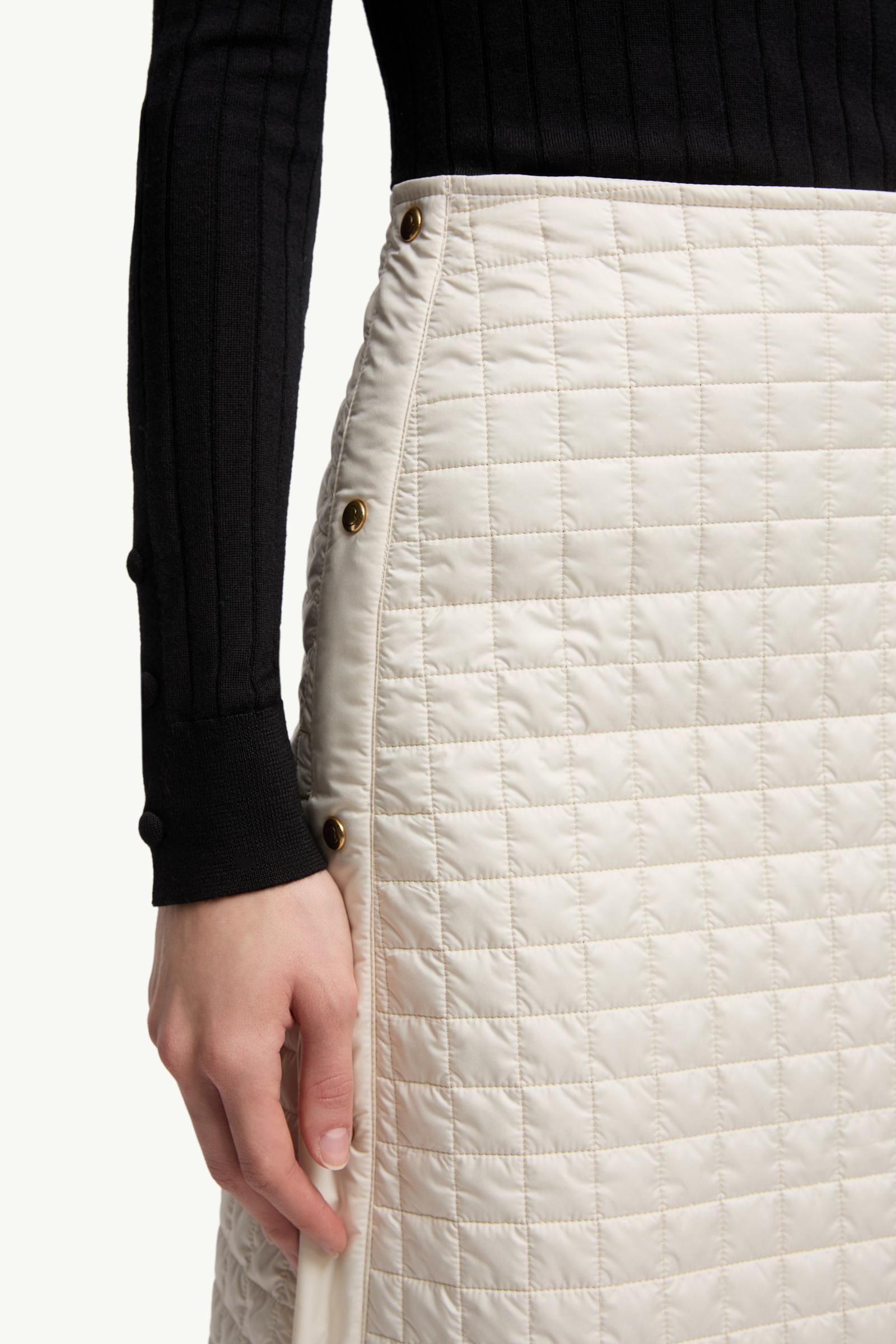 Light Beige Square-Quilted Padded Midi Skirt - Skirts for