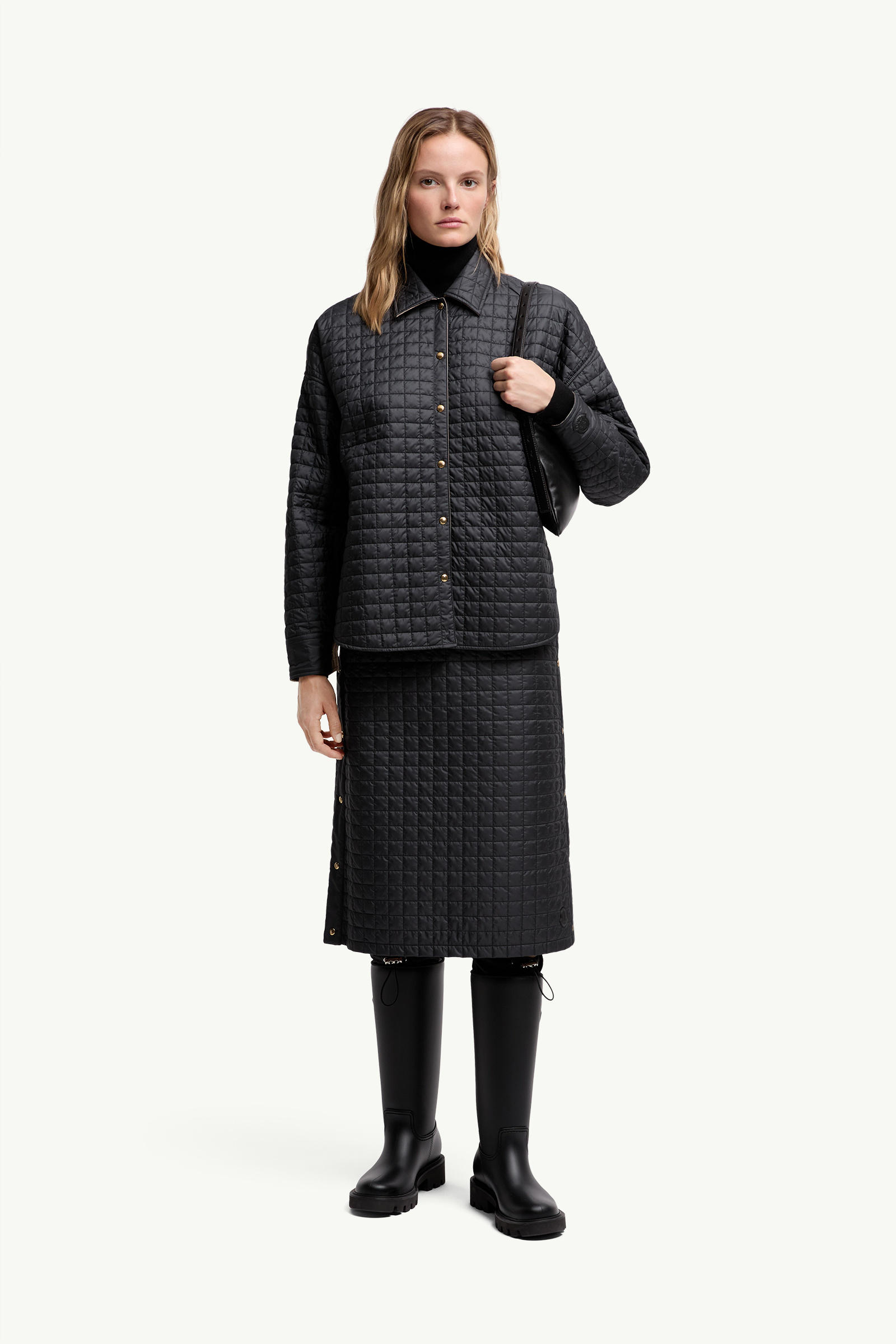 Square-Quilted Padded Midi Skirt Women Black Moncler 0