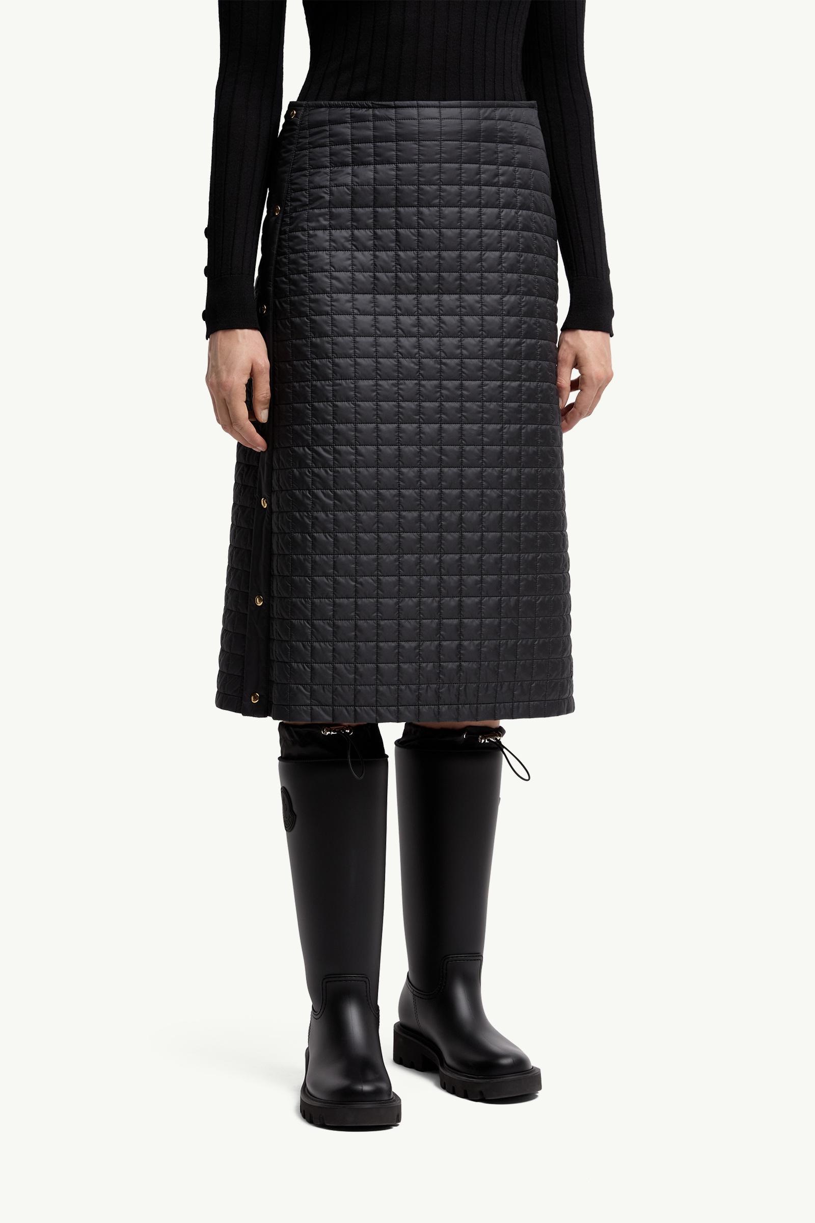 Black Square-Quilted Padded Midi Skirt - Skirts for Women