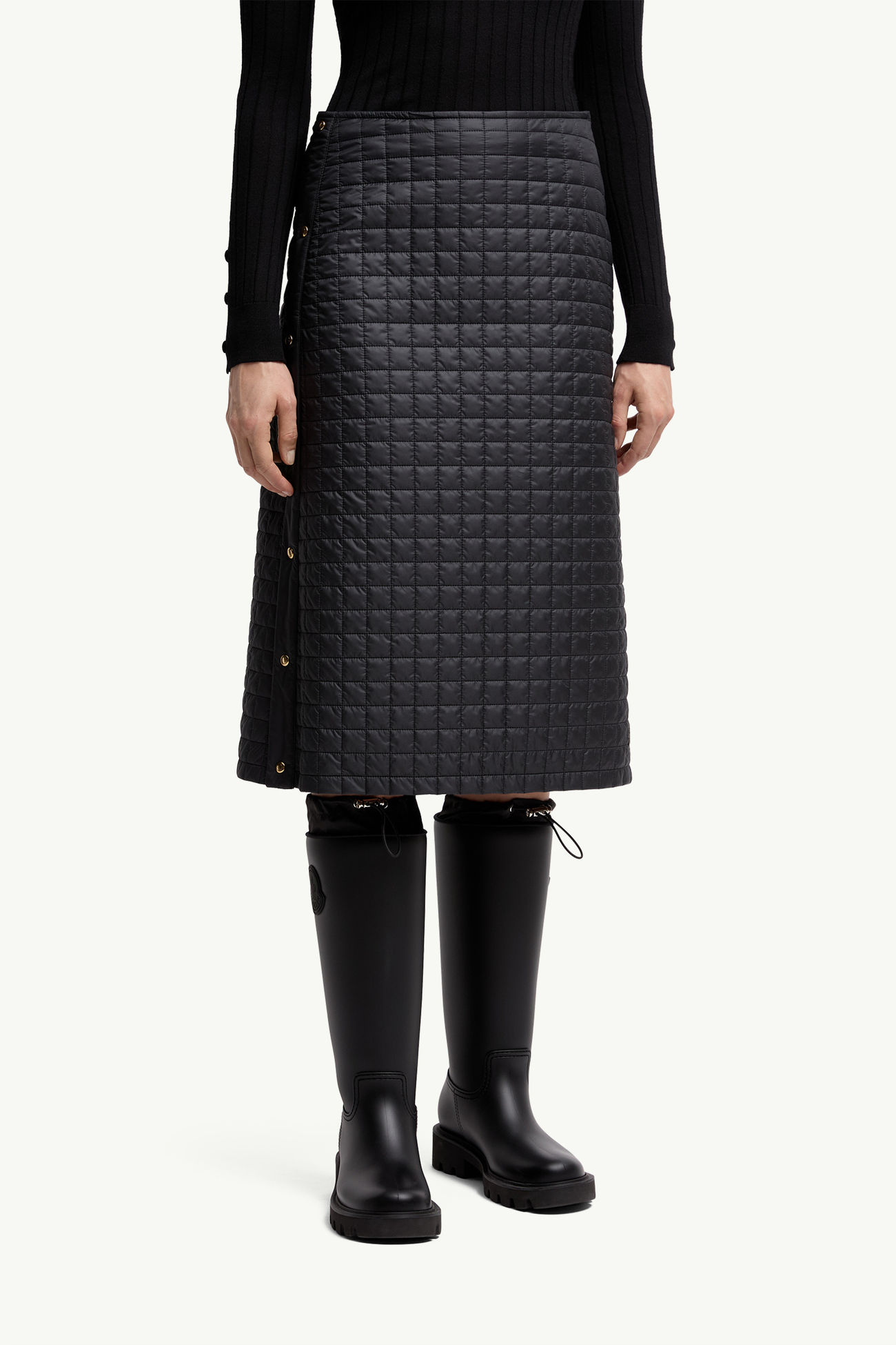 方形絎縫夾層中長裙 女士 黑色 Moncler 3