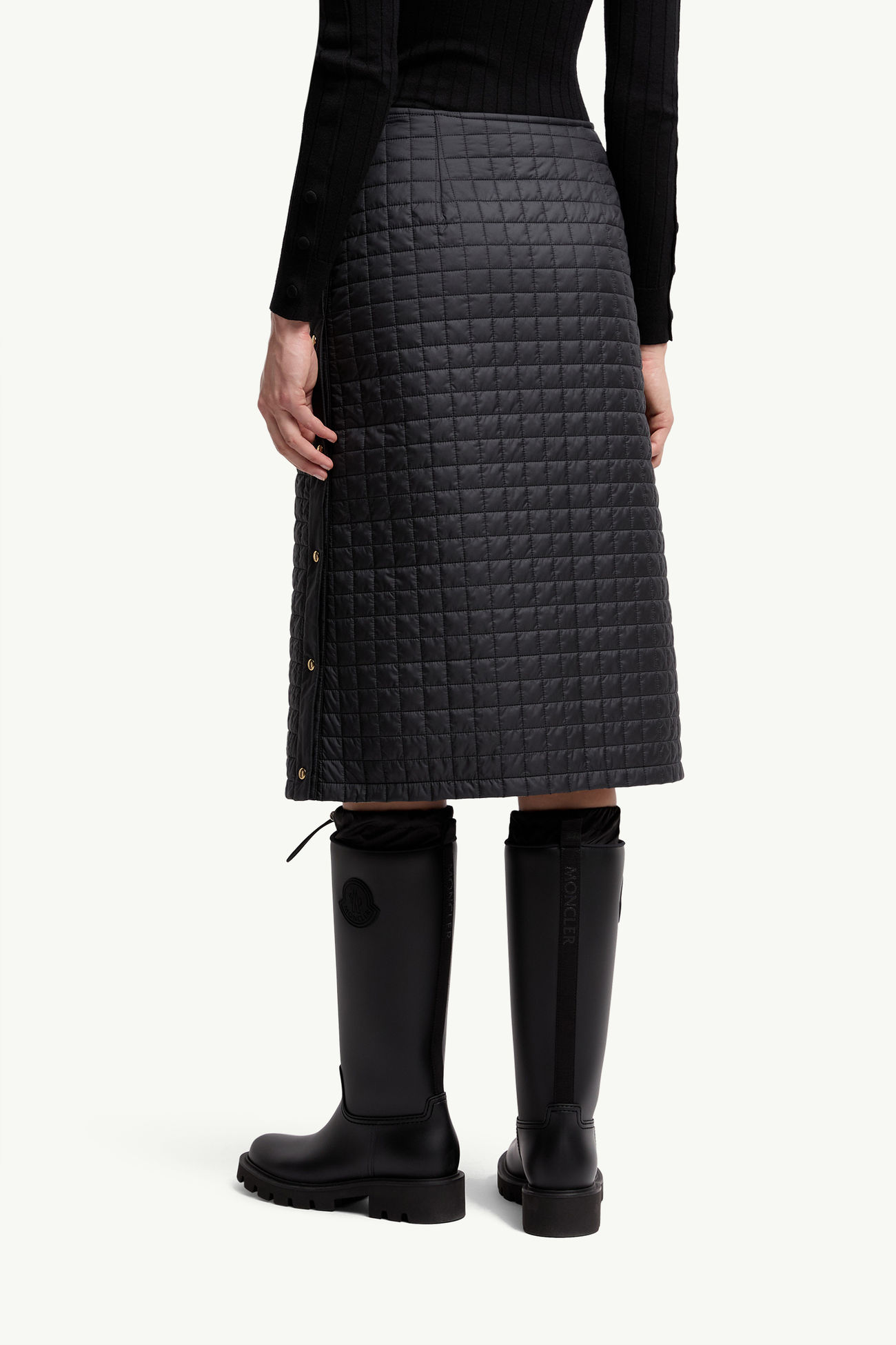 方形絎縫夾層中長裙 女士 黑色 Moncler 4