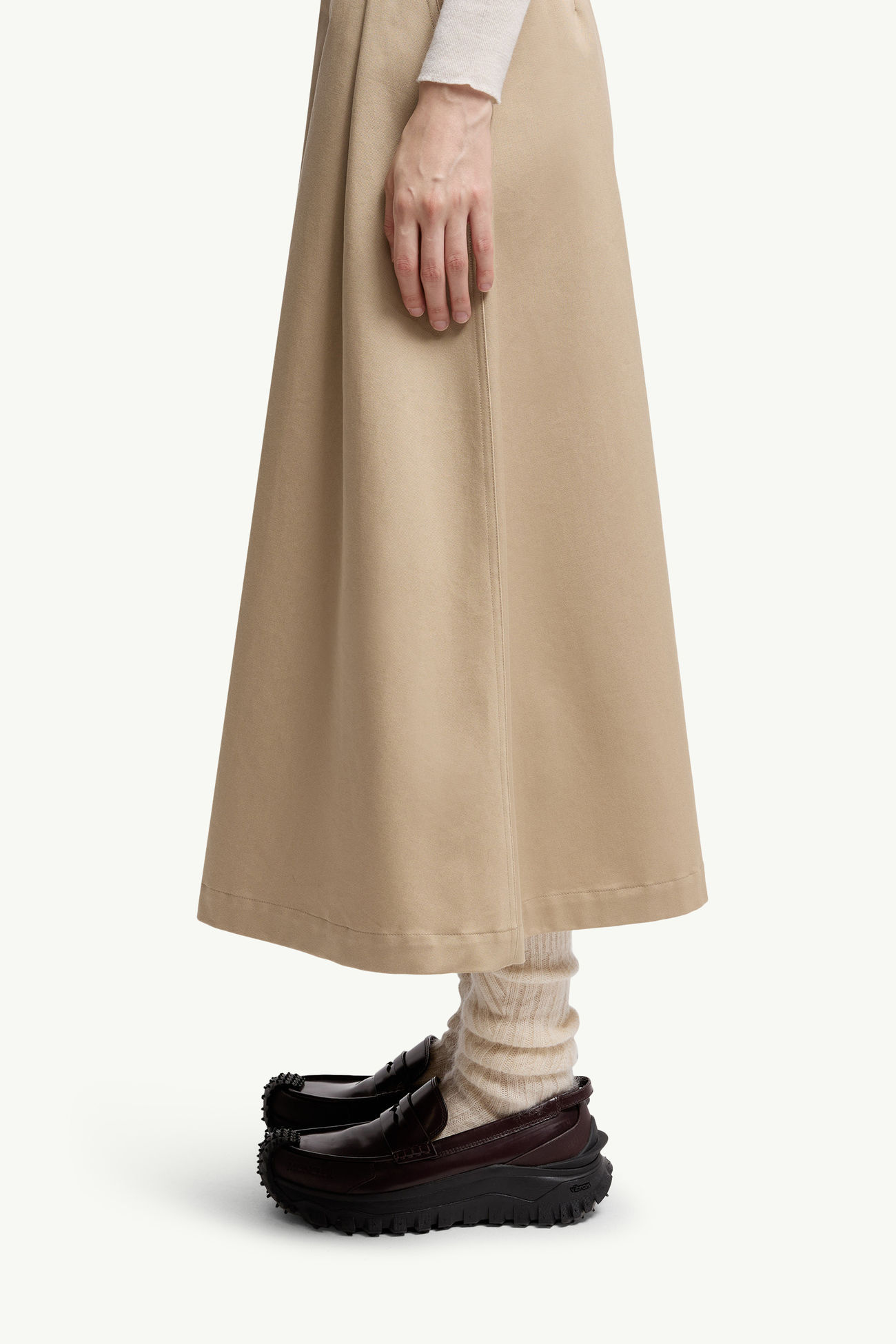 Logo Label Cotton Gabardine Midi Skirt Women Beige Moncler 1