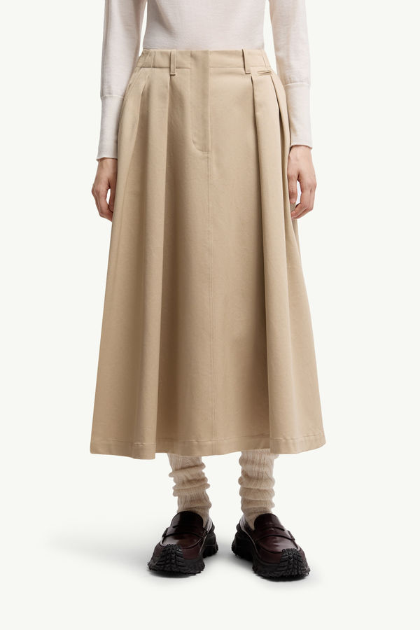 Logo Label Cotton Gabardine Midi Skirt Women Beige Moncler 3