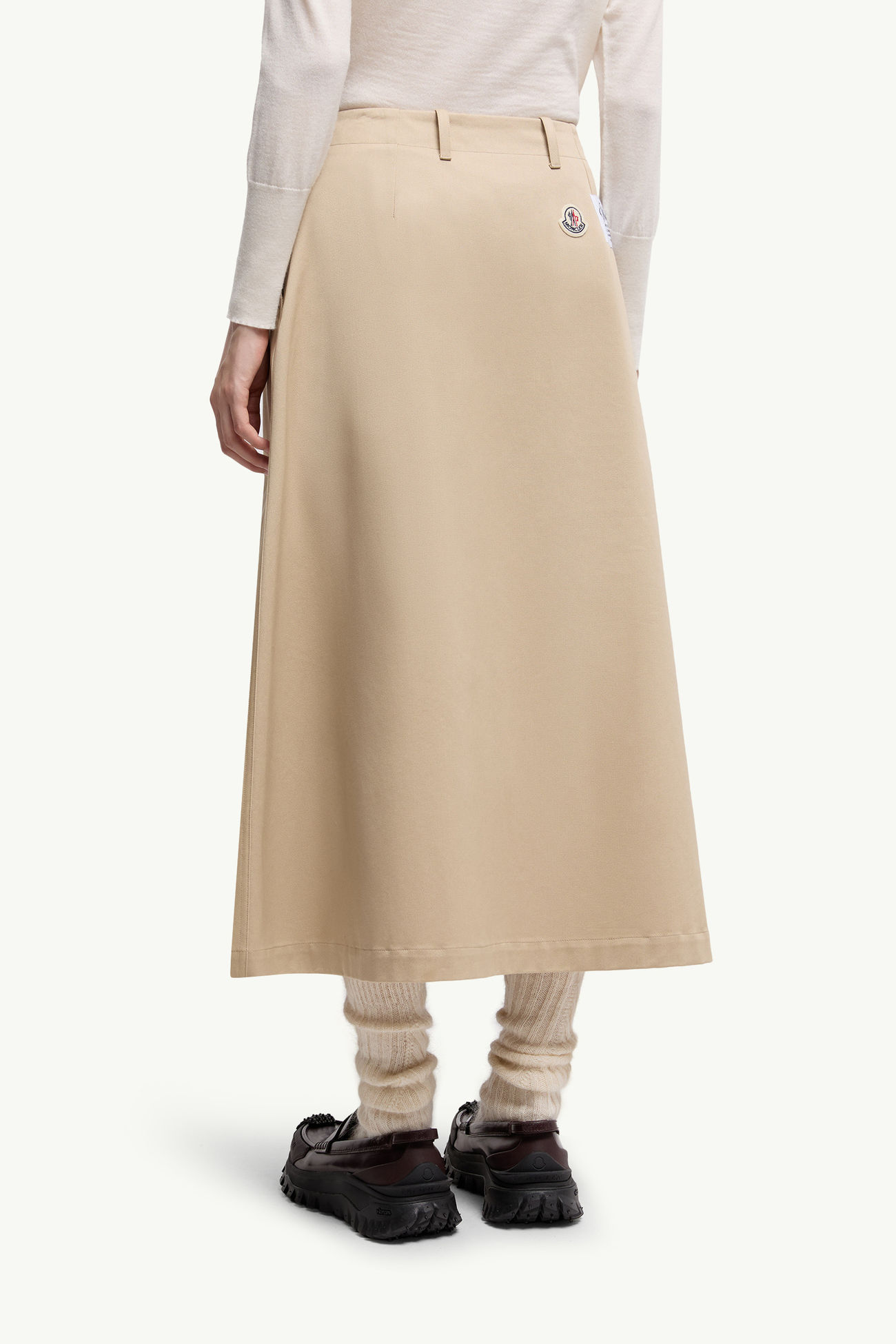 Logo Label Cotton Gabardine Midi Skirt Women Beige Moncler 4