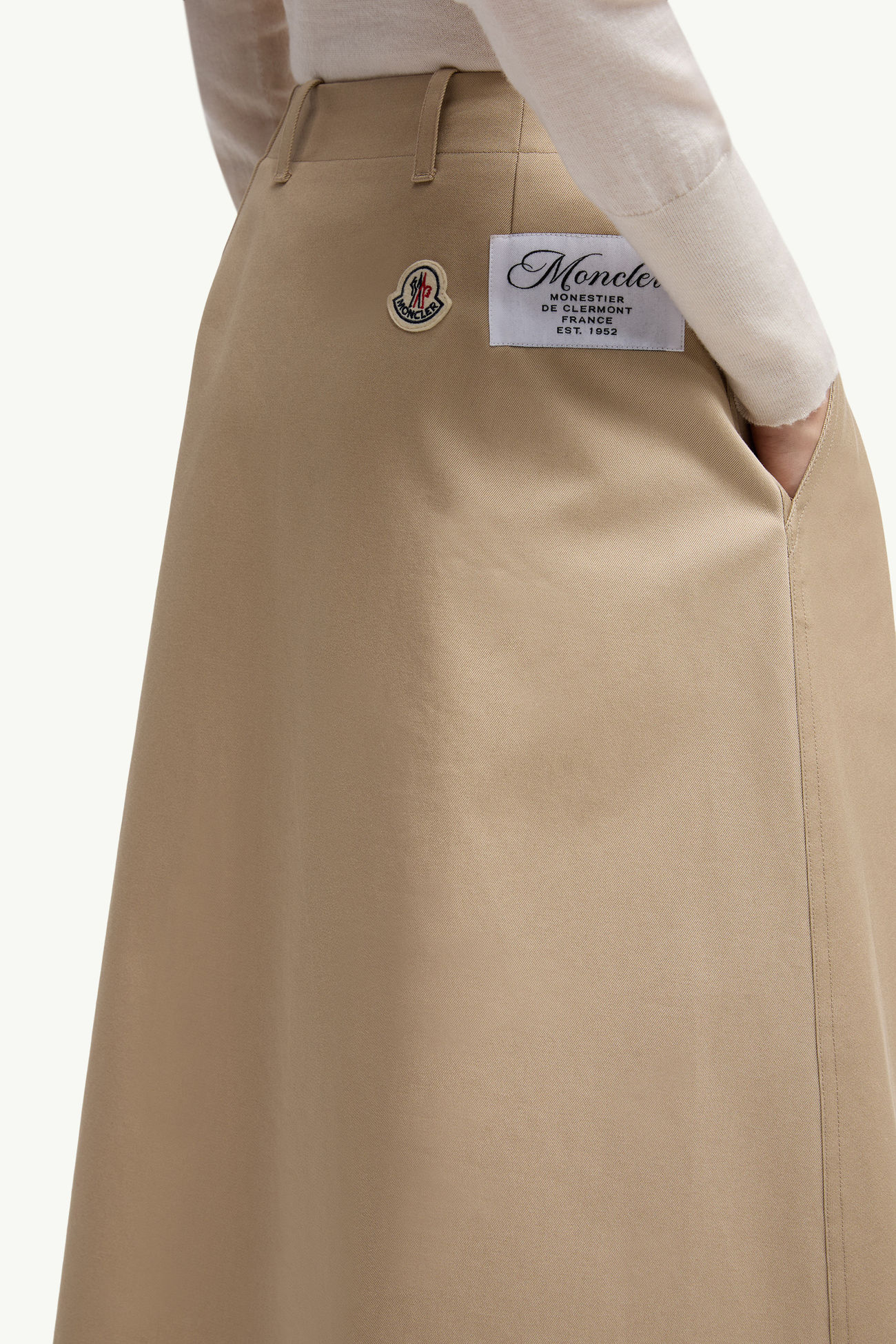 Logo Label Cotton Gabardine Midi Skirt Women Beige Moncler 5