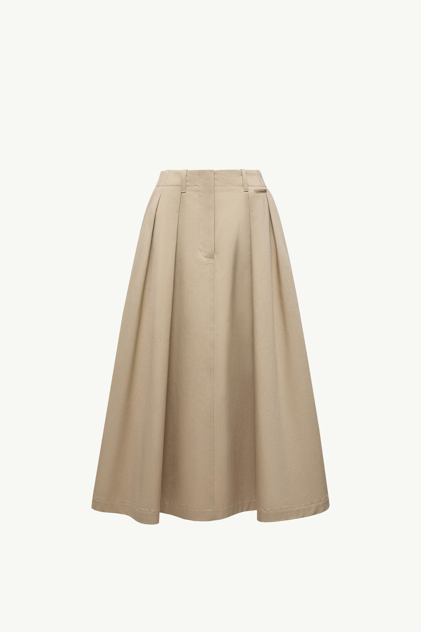Beige Logo Label Cotton Gabardine Midi Skirt - Skirts for Women