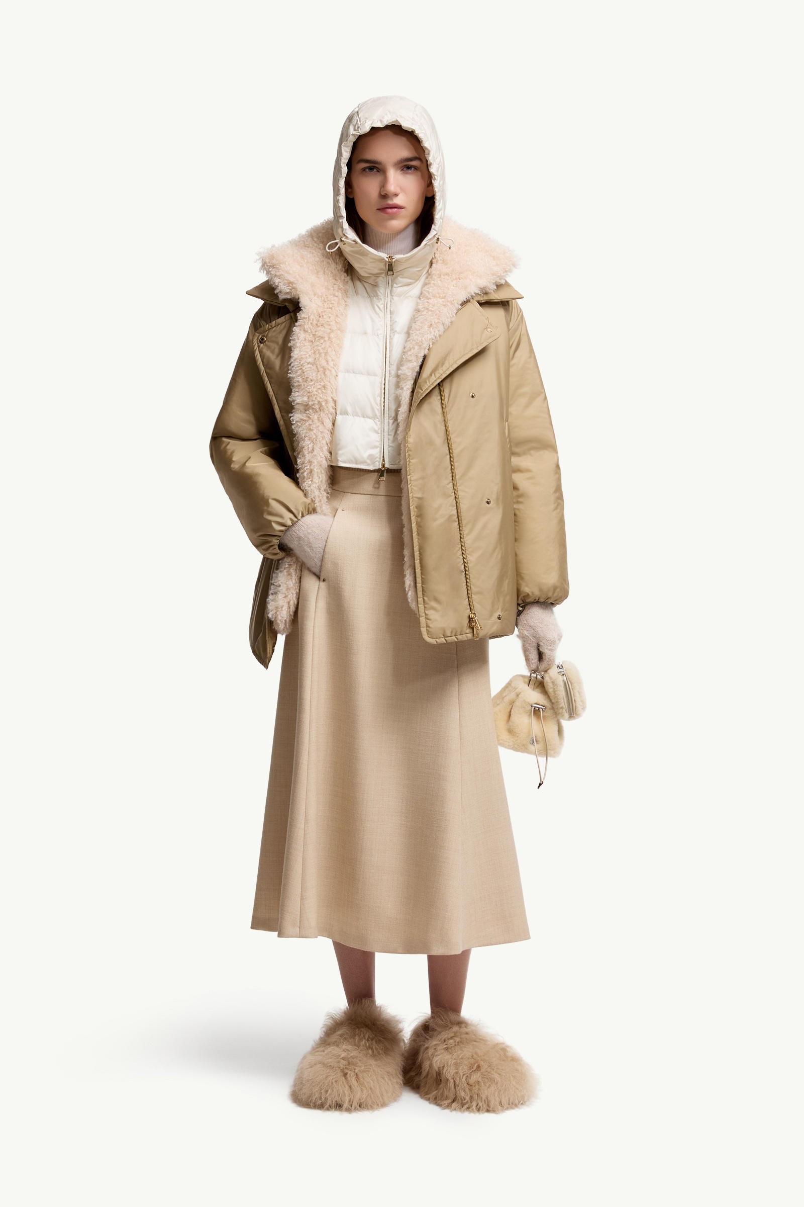 Mouliné Wool Midi Skirt Women Light Beige Moncler 0