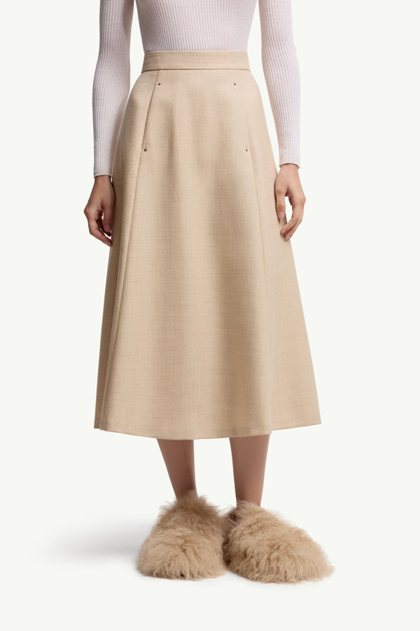 Mouliné Wool Midi Skirt Women Light Beige Moncler 3