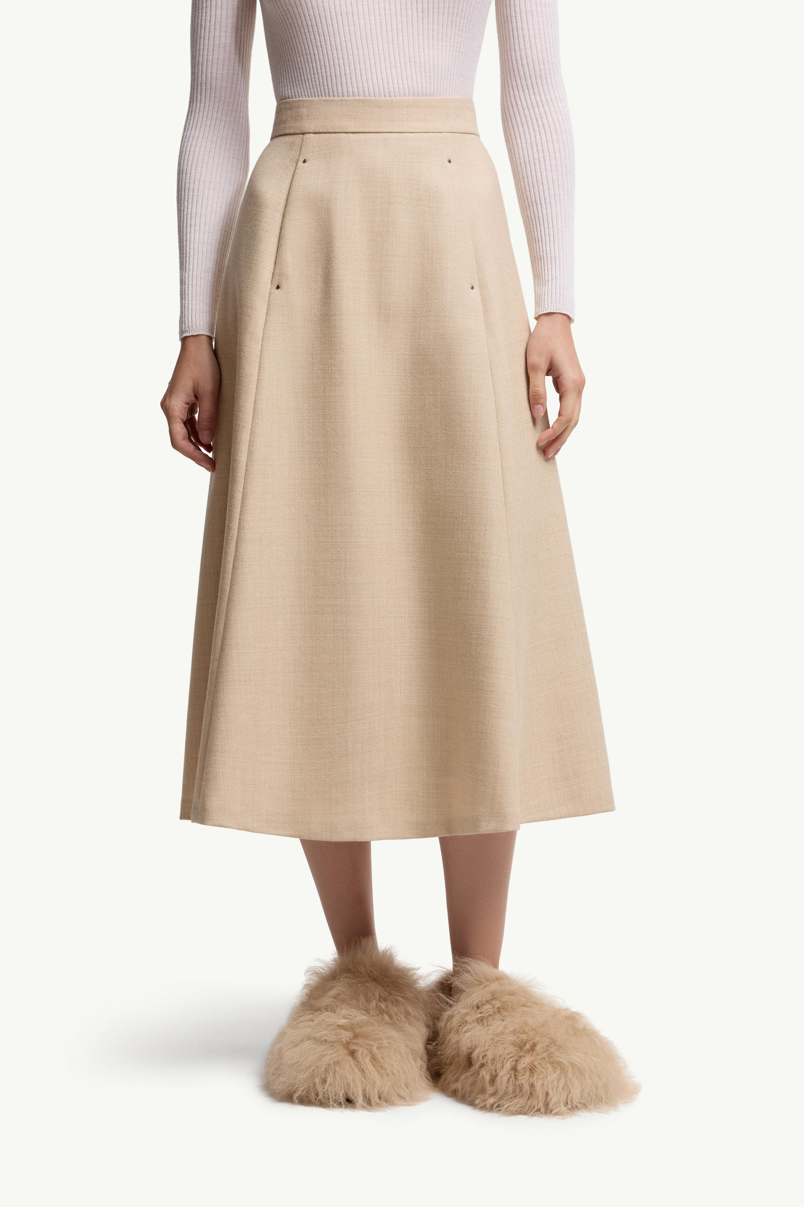 Mouliné Wool Midi Skirt Women Light Beige Moncler 3