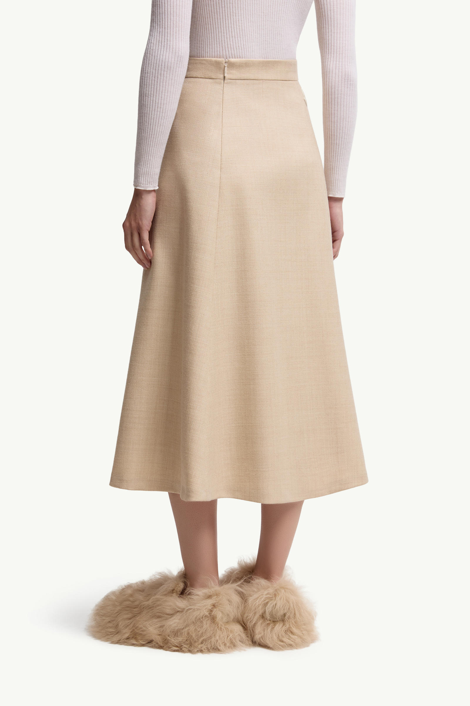Mouliné Wool Midi Skirt Women Light Beige Moncler 4