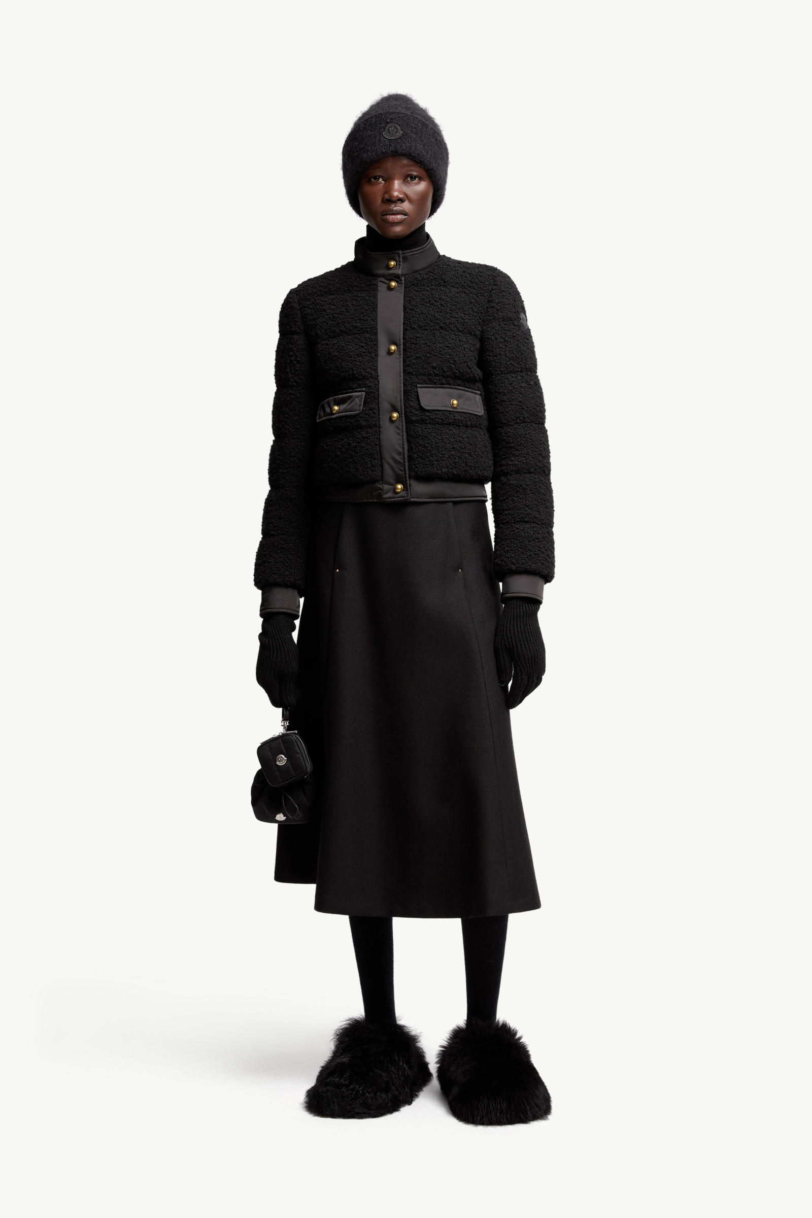 Mouliné Wool Midi Skirt Women Black Moncler 0