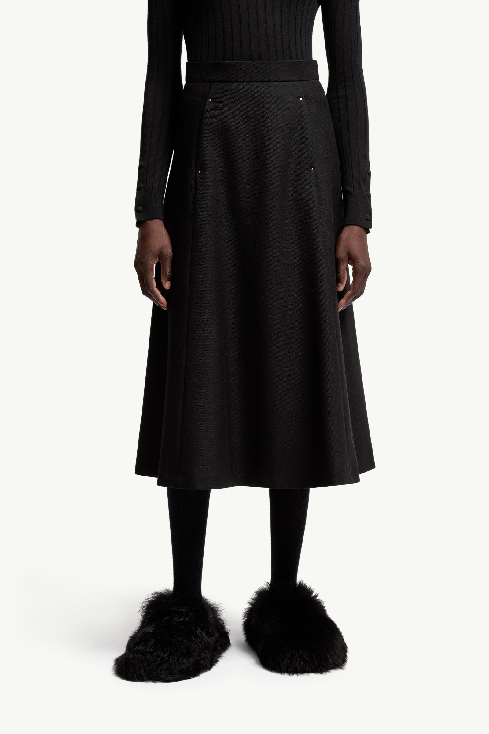 Mouliné Wool Midi Skirt Women Black Moncler 3