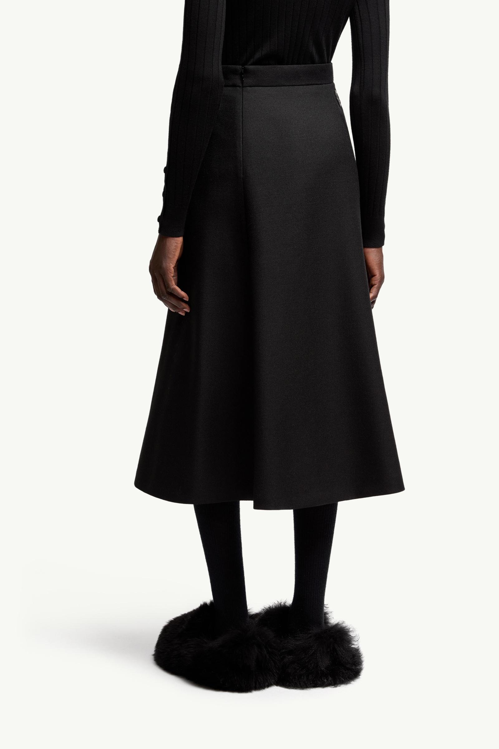 Black Mouliné Wool Midi Skirt - Skirts for Women | Moncler US
