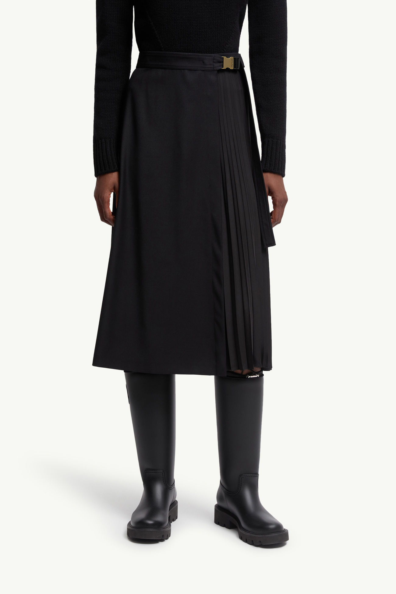 Gonna al Ginocchio in Gabardine di Lana Donna Nero Moncler 3