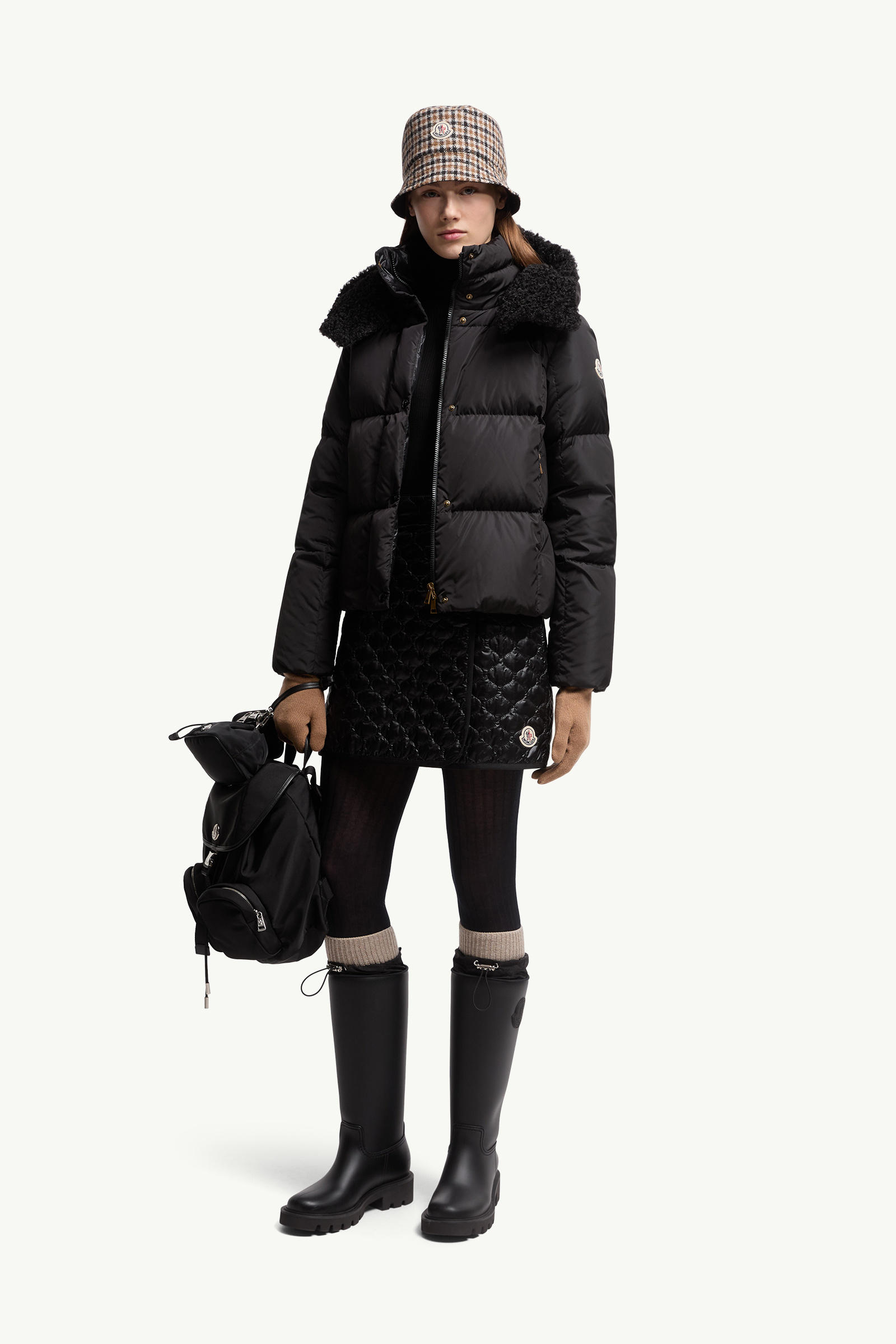 Mini-jupe à matelassage carré Femmes Noir Moncler 0