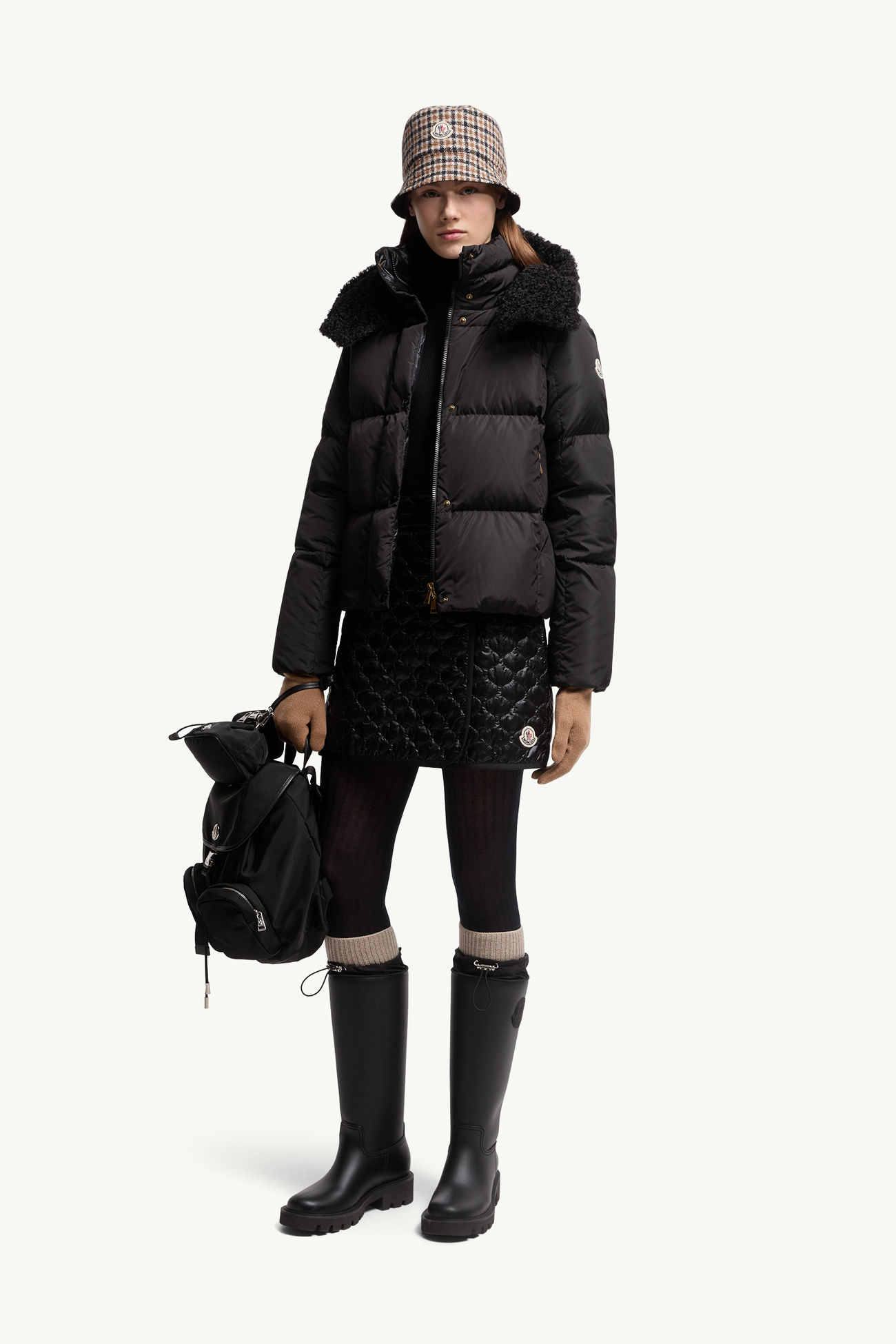 方形絎縫夾層迷你半截裙 女士 黑色 Moncler 0