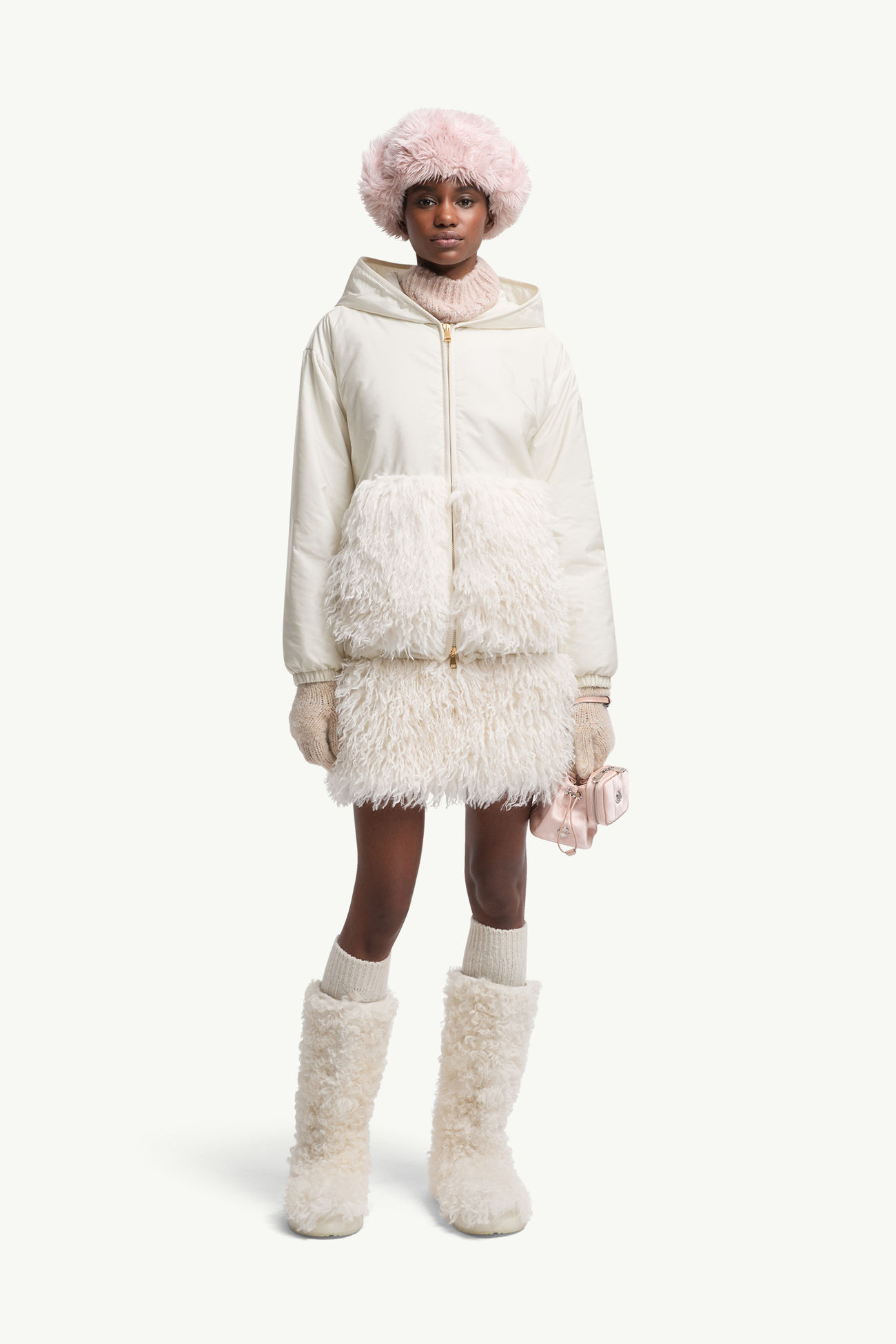 Mini-jupe à finitions teddy Femmes Blanc Ivoire Moncler 0