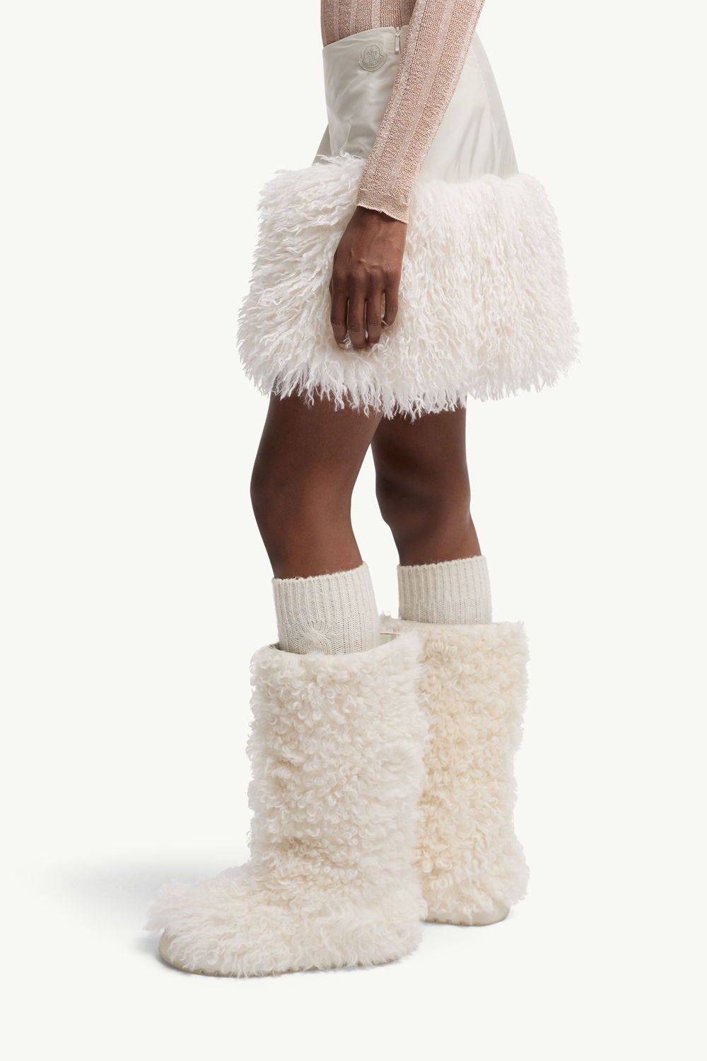 Minifalda con ribete efecto peluche Mujer Blanco Marfil Moncler 1