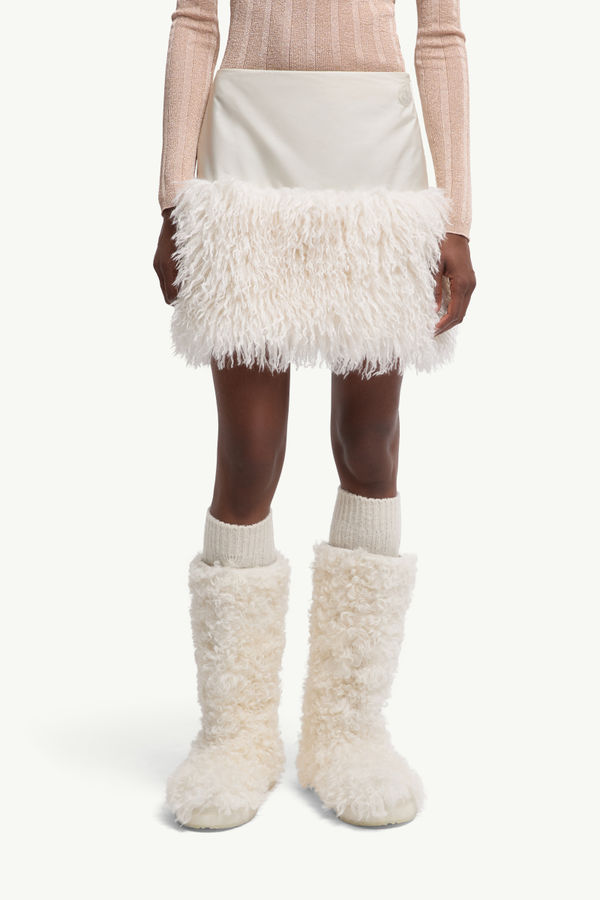 Teddy-Trimmed Mini Skirt Women White Ivory Moncler 3