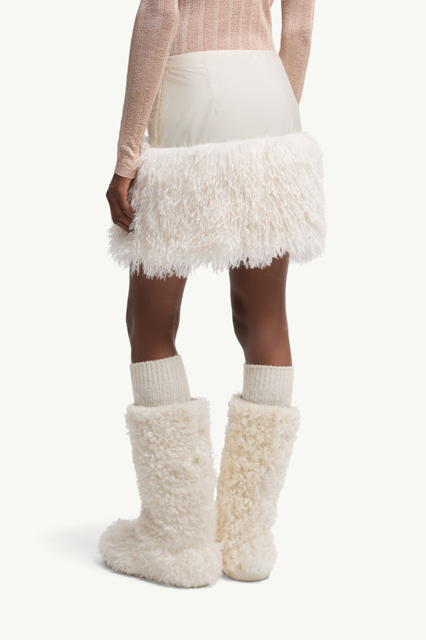 Teddy-Trimmed Mini Skirt Women White Ivory Moncler 4