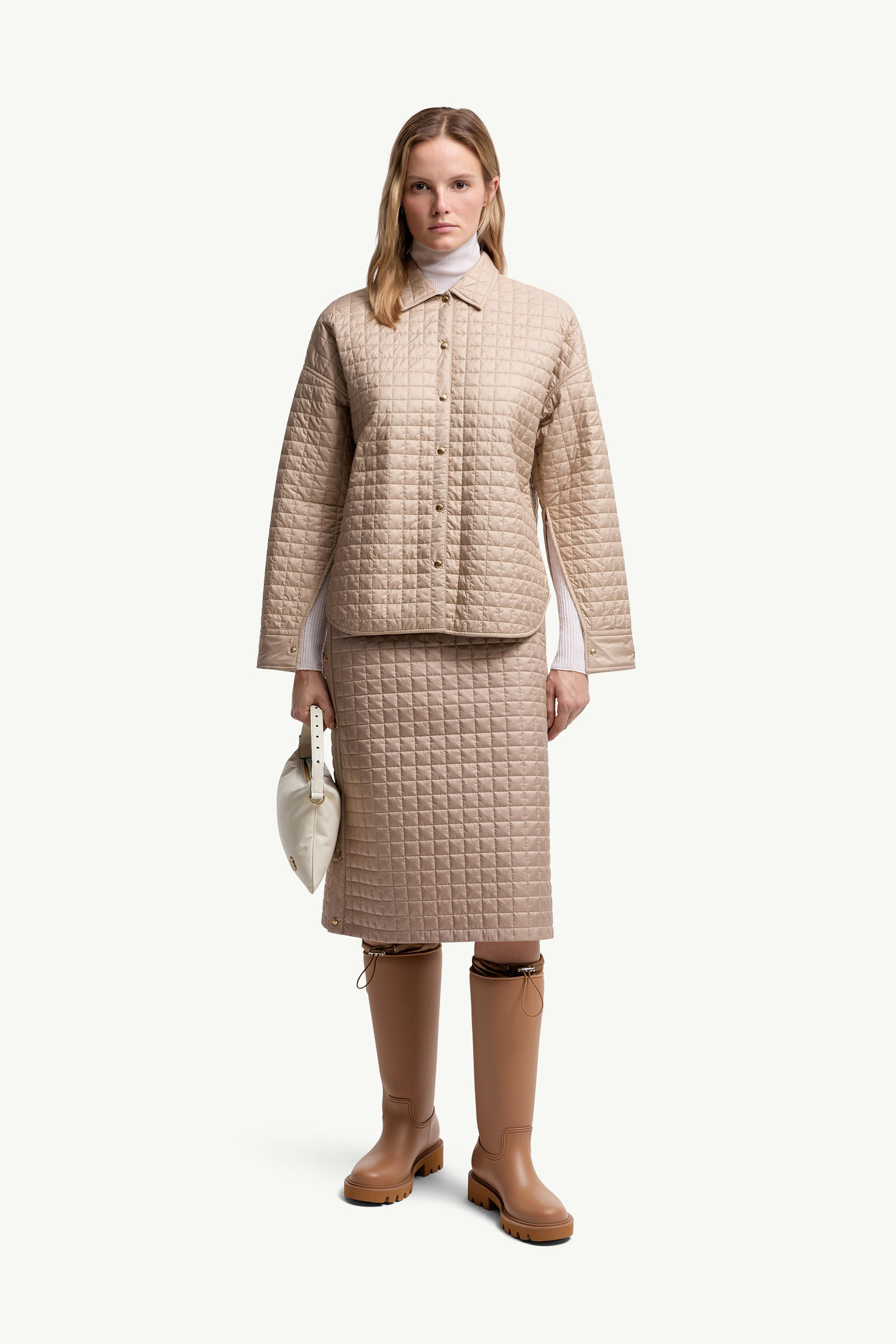 Square-Quilted Reversible Padded Shirt Women Beige Moncler 0