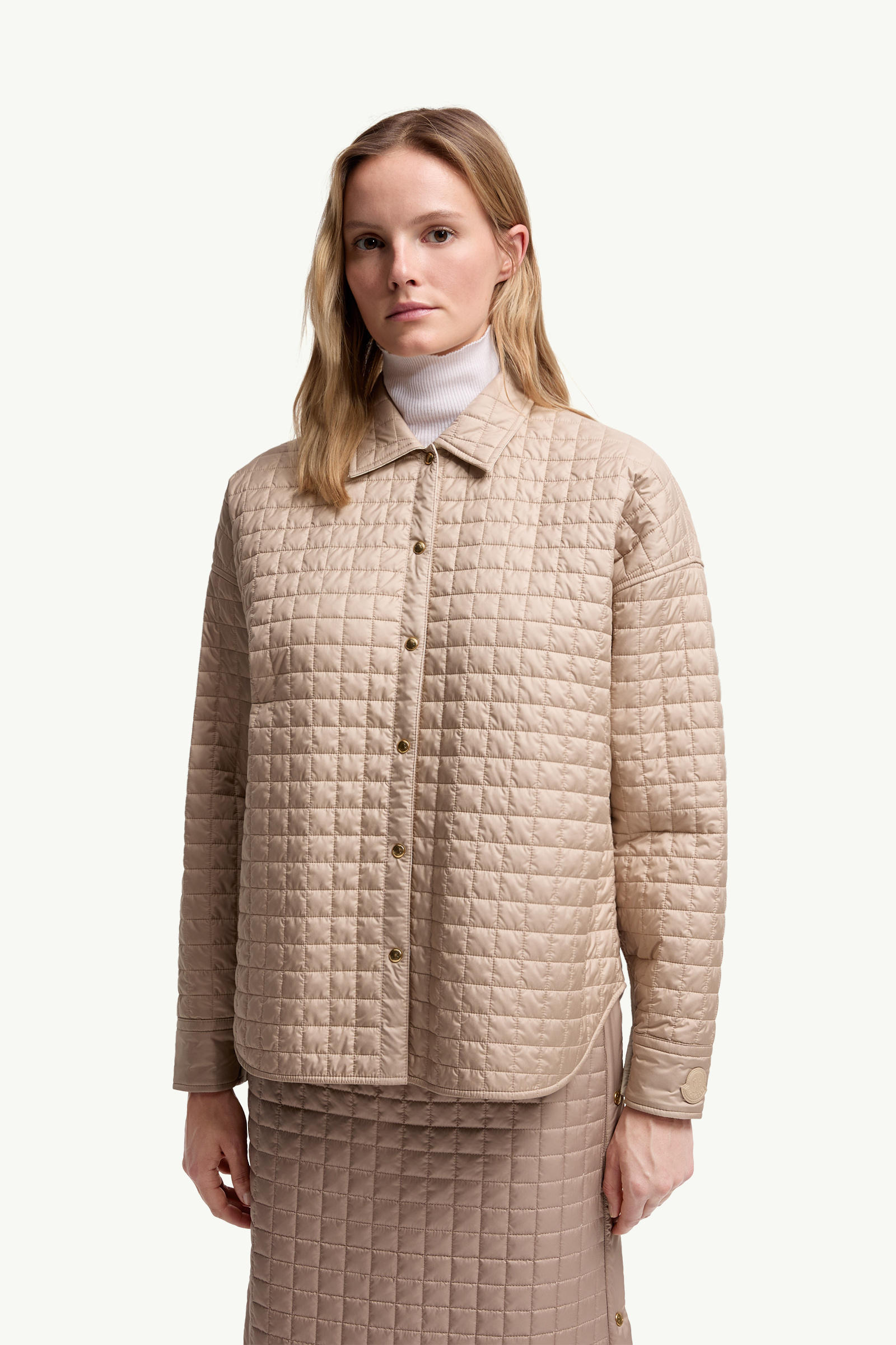 Square-Quilted Reversible Padded Shirt Women Beige Moncler 3