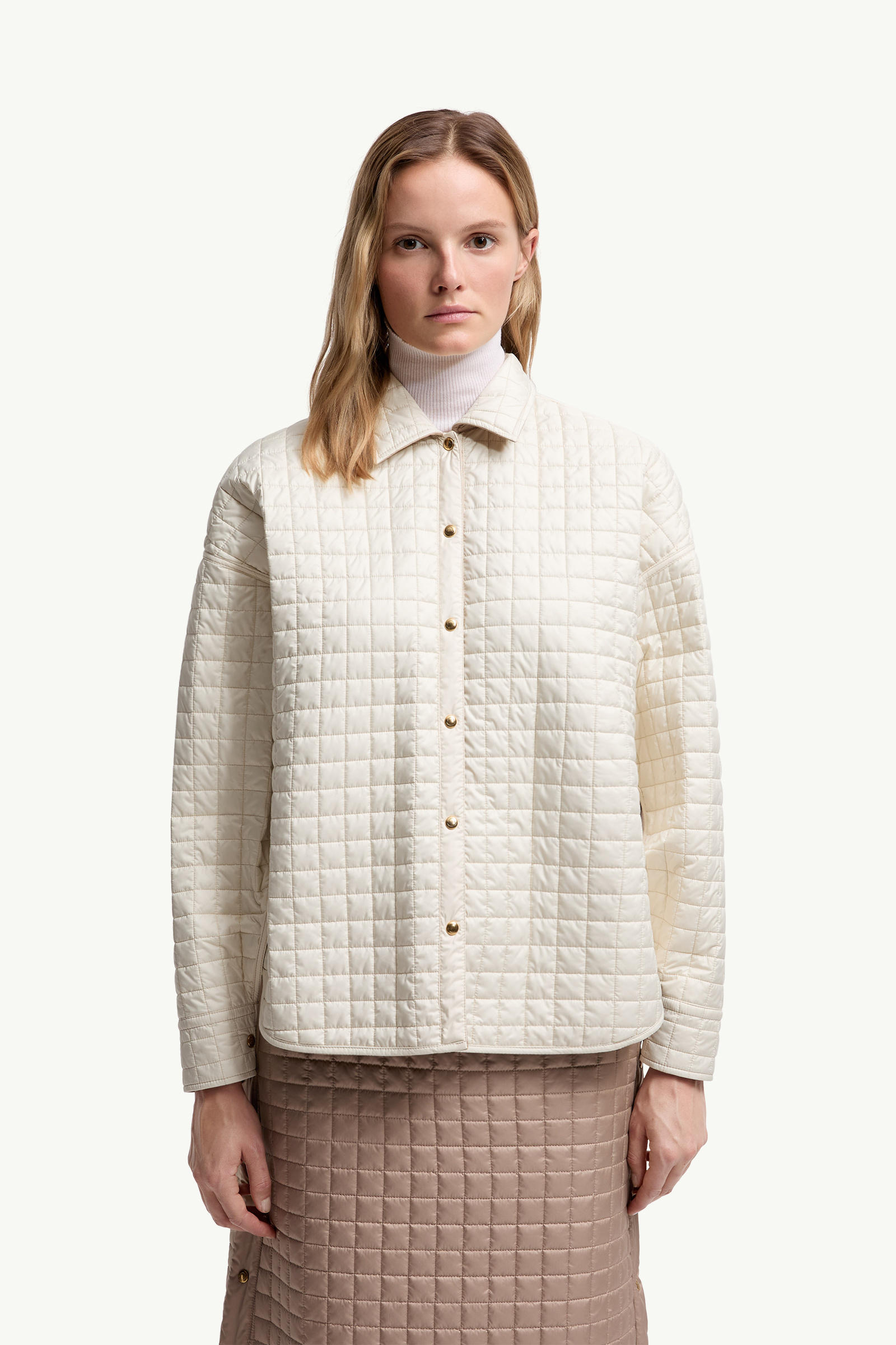 Square-Quilted Reversible Padded Shirt Women Beige Moncler 5