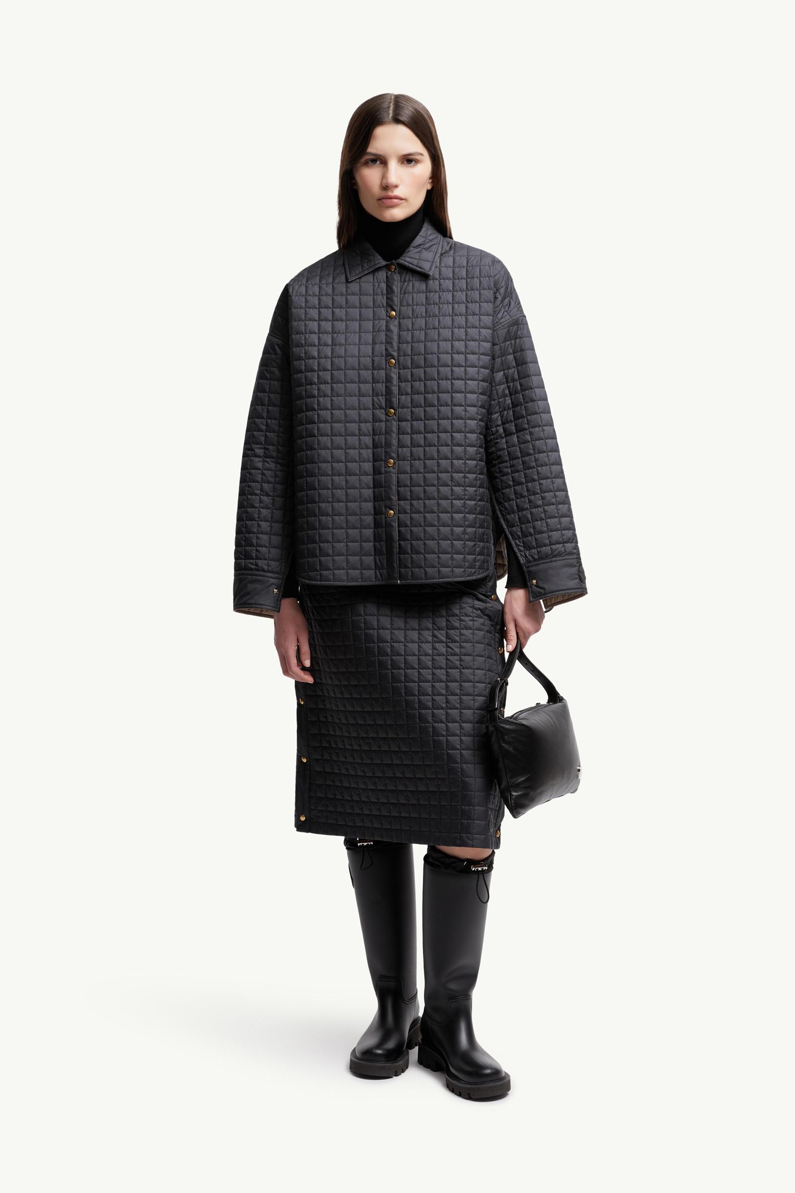 Square-Quilted Reversible Padded Shirt Women Black Moncler 0