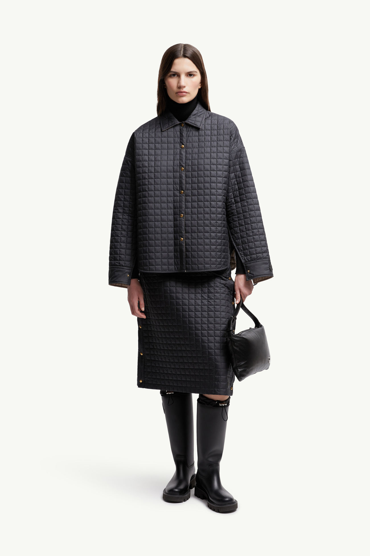 女士方形绗缝加衬衬衫 女士 黑色 Moncler 0