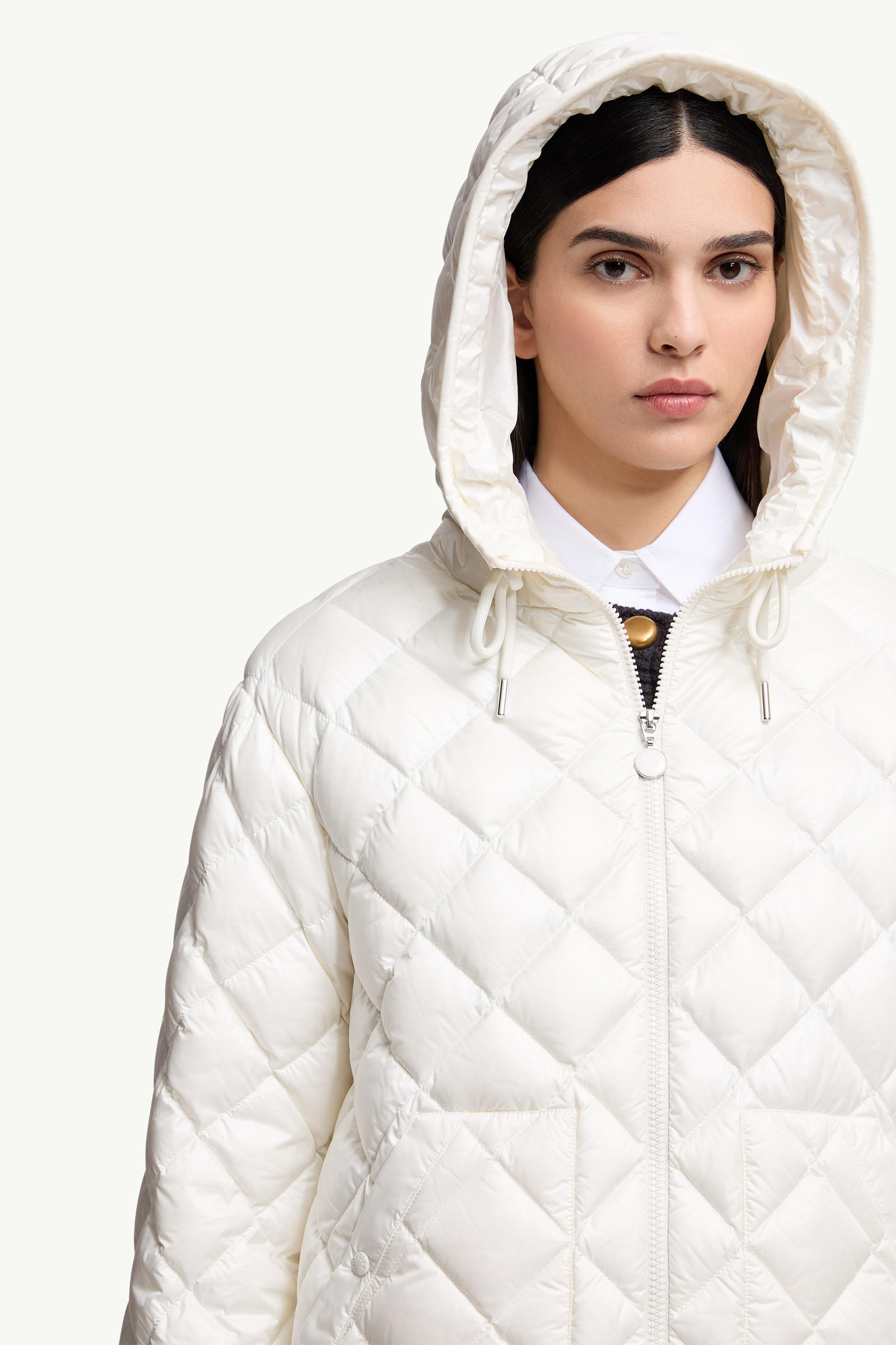 Diamond-Quilted Hooded Short Down Jacket Women White Moncler 5