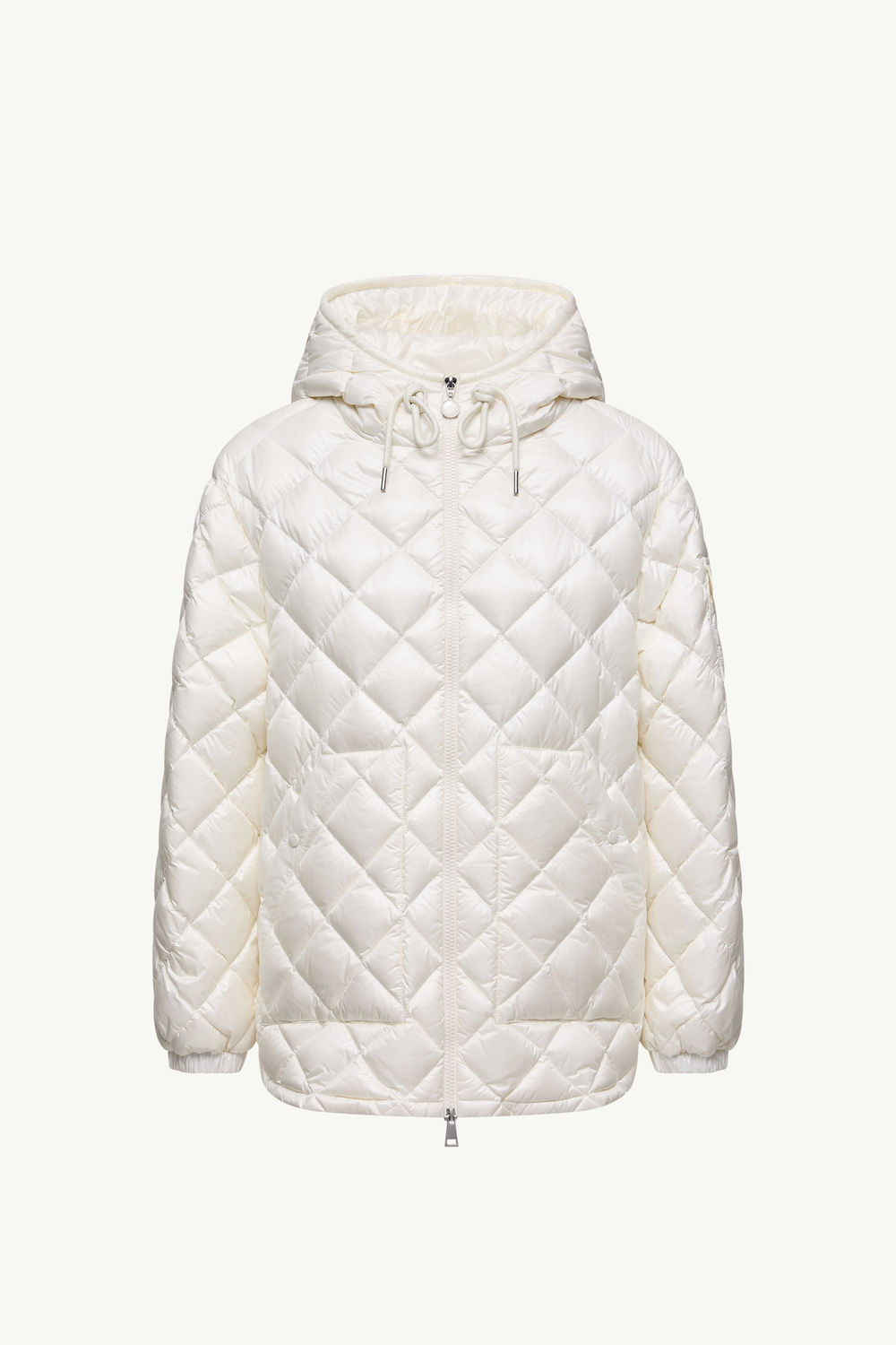 Diamond-Quilted Hooded Short Down Jacket Women White Moncler 2