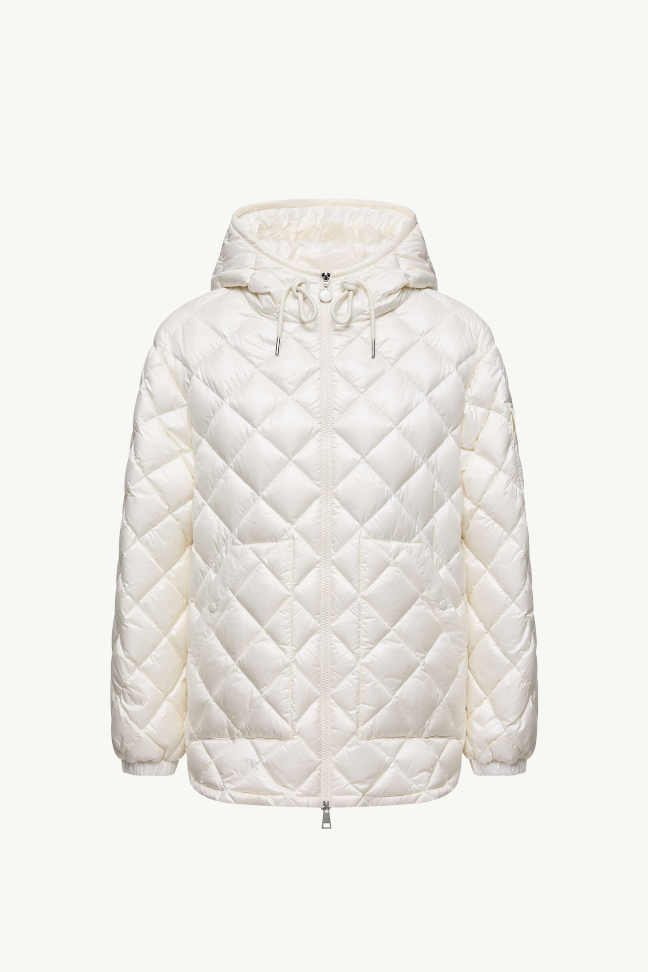 Diamond-Quilted Hooded Short Down Jacket Women White Moncler 2