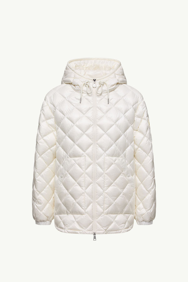 Diamond-Quilted Hooded Short Down Jacket Women White Moncler 2