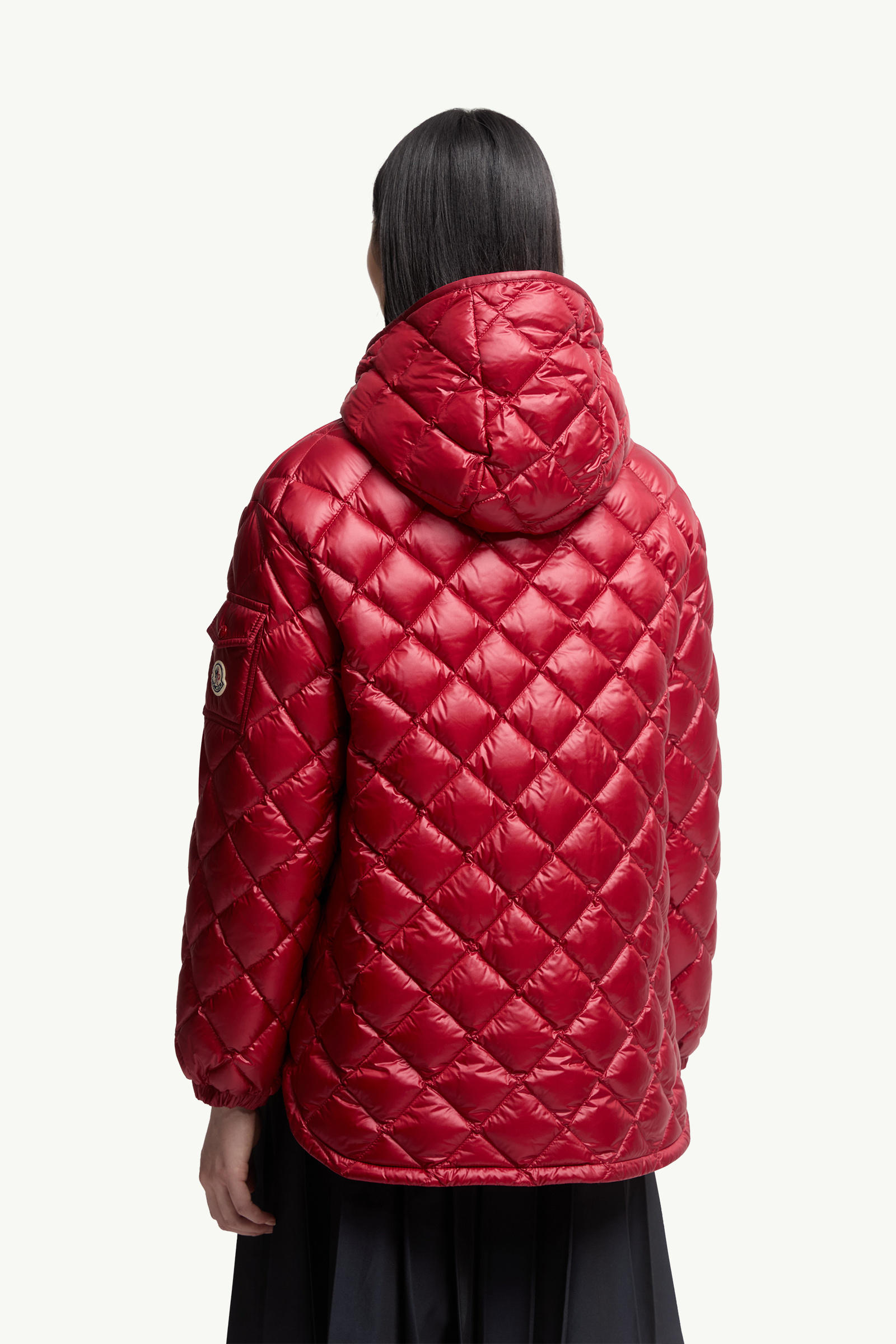 Diamond-Quilted Hooded Short Down Jacket Women Red Moncler 4