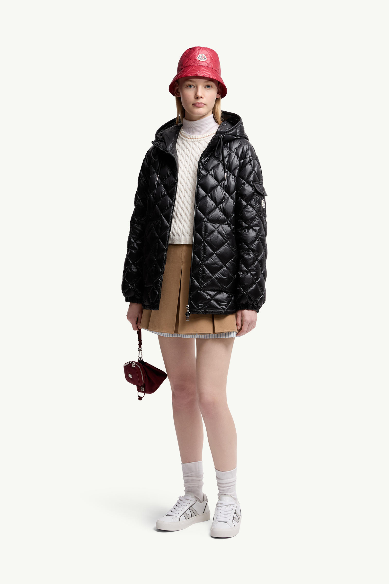 Diamond-Quilted Hooded Short Down Jacket Women Black Moncler 0