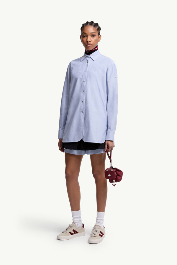 Oxford Cotton Long Sleeve Shirt Women Light Blue Moncler 0