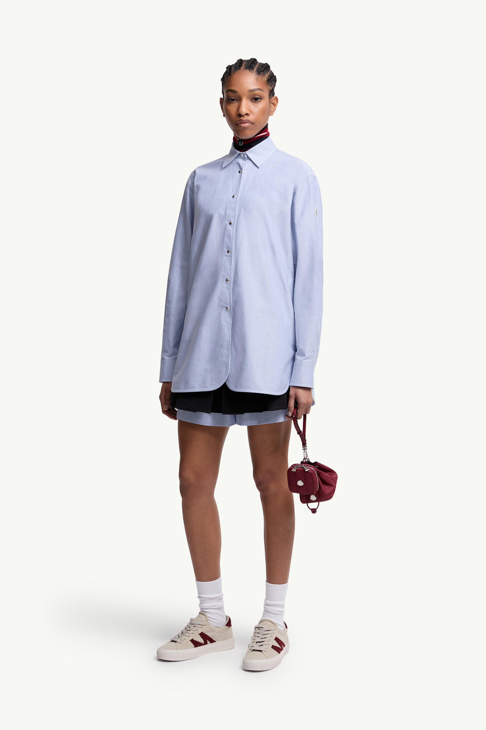 Oxford Cotton Long Sleeve Shirt Women Light Blue Moncler 0