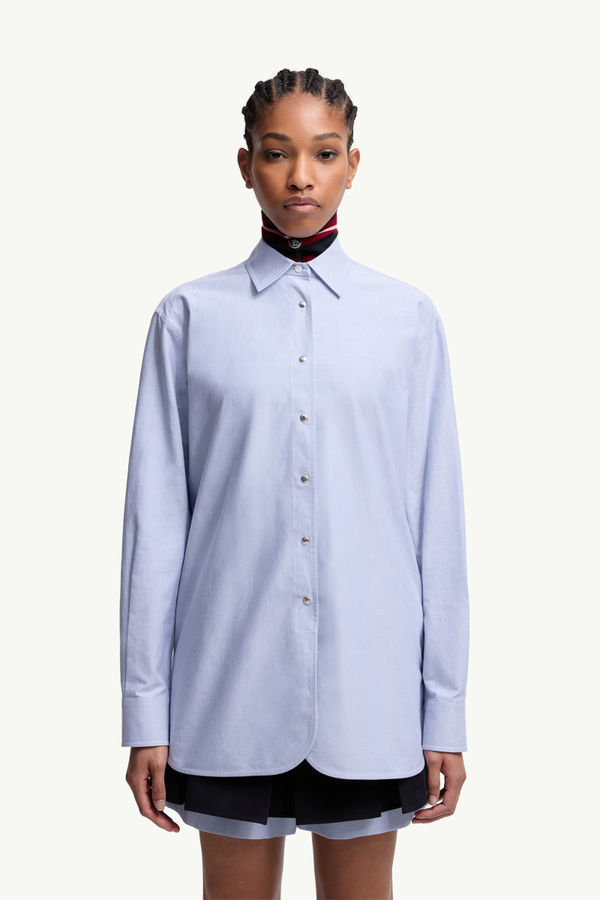 Oxford Cotton Long Sleeve Shirt Women Light Blue Moncler 3