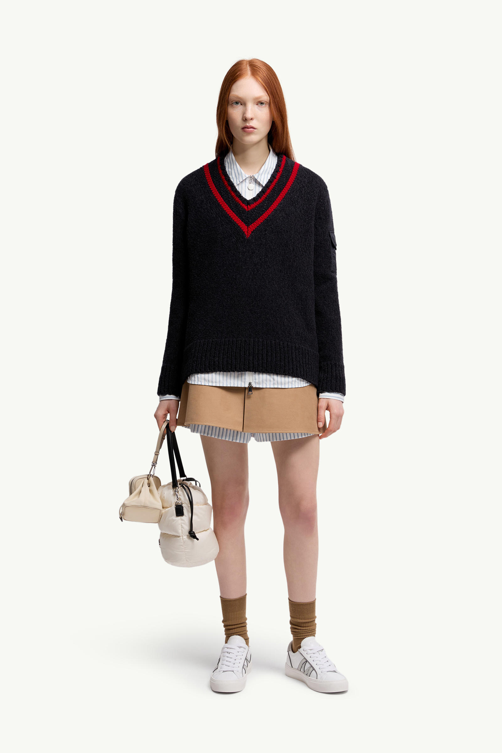 Polo de manga larga a rayas Mujer Blanco & Azul Claro Moncler 0