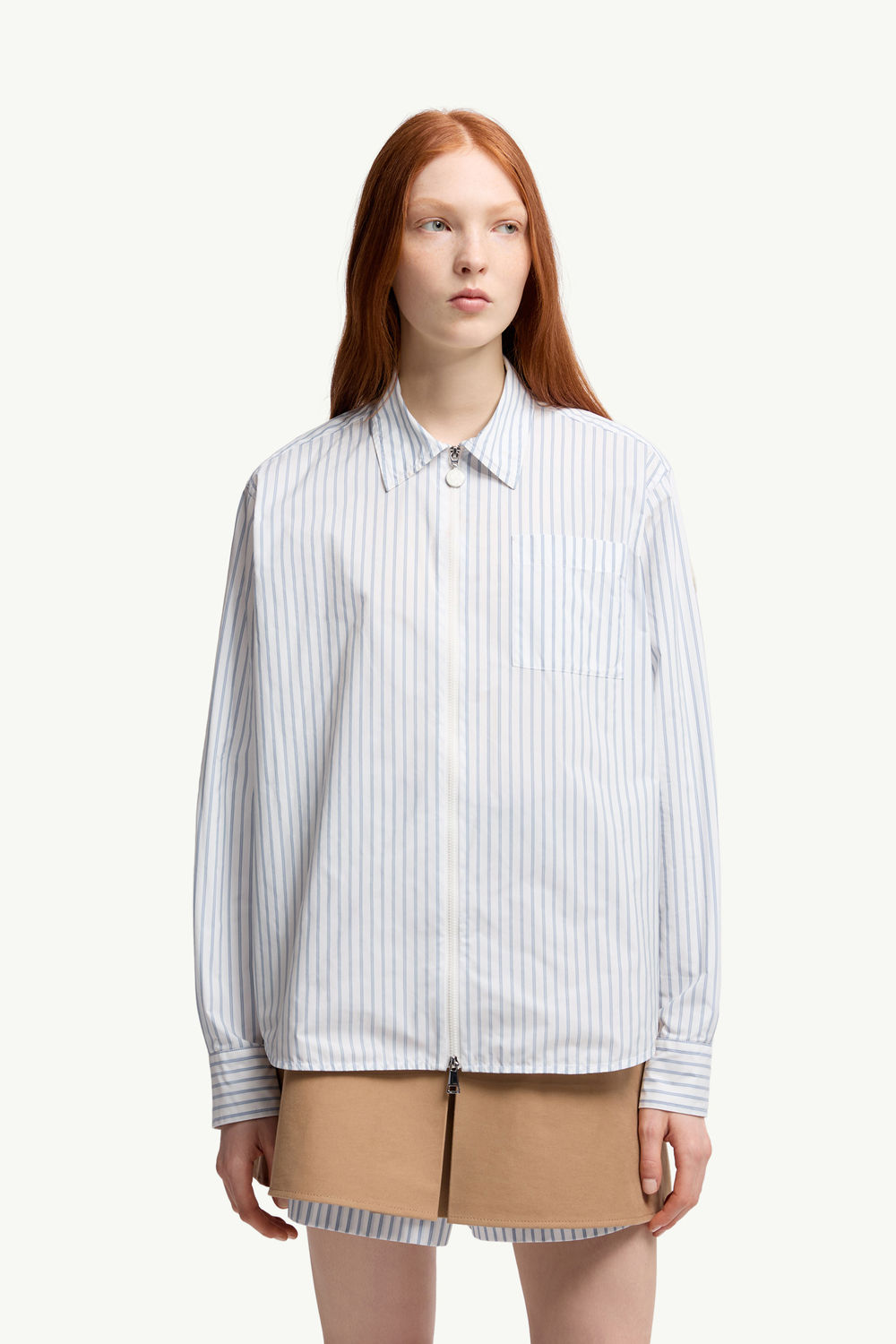 Striped Long Sleeve Shirt Women White & Light Blue Moncler 3