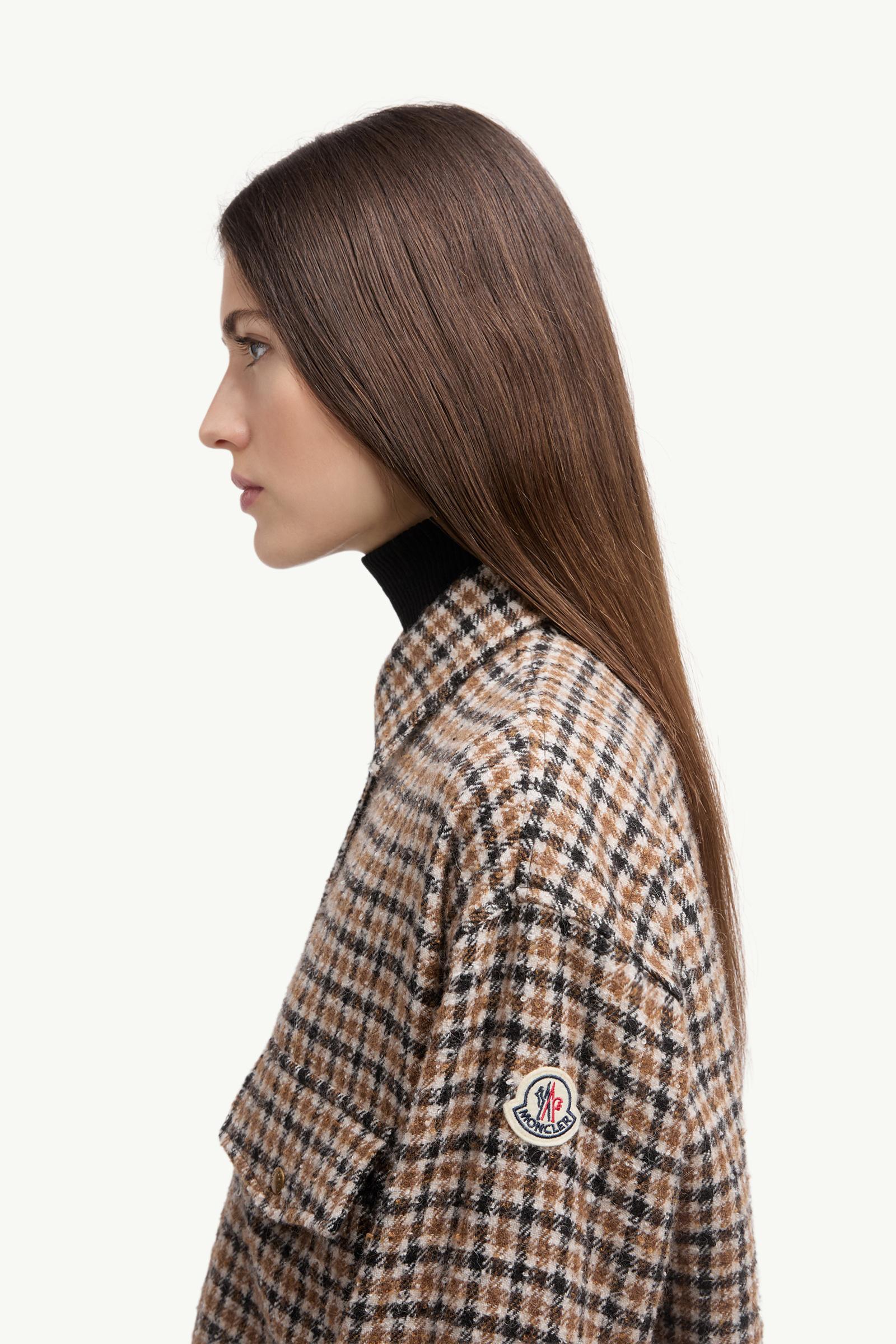 Check Wool Blend Long Sleeve Shirt Women Brown & Black Moncler 1