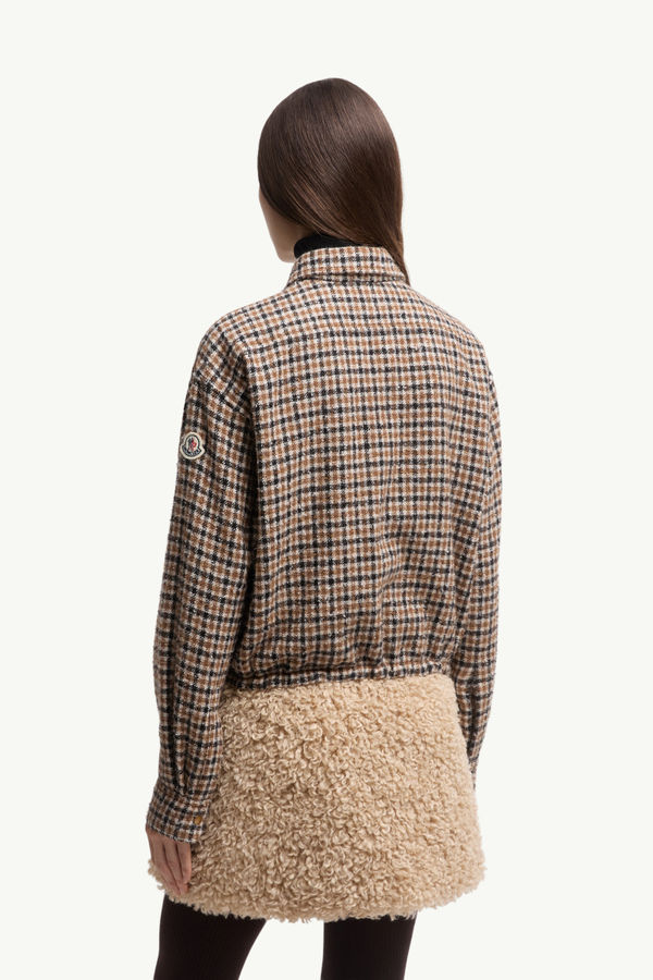 Check Wool Blend Long Sleeve Shirt Women Brown & Black Moncler 4