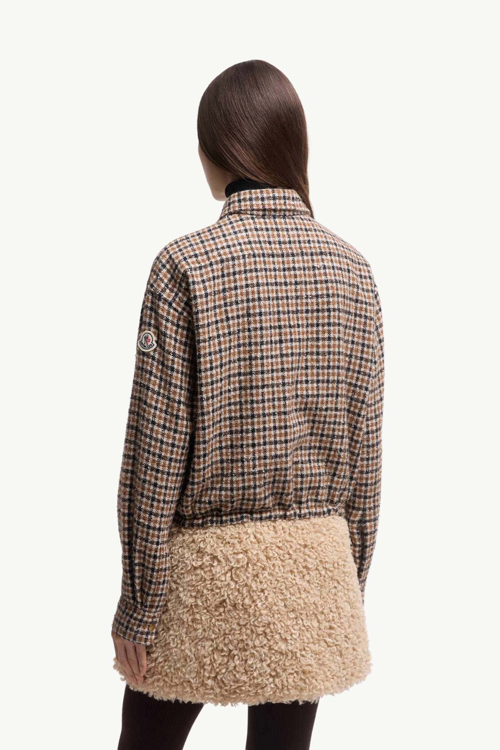 Check Wool Blend Long Sleeve Shirt Women Brown & Black Moncler 4